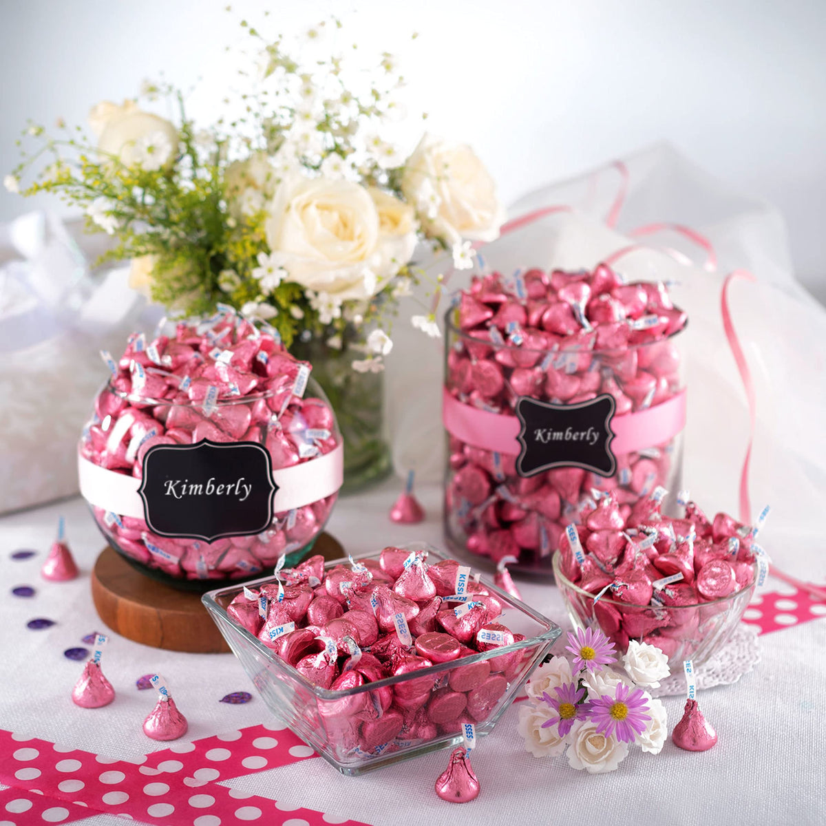 HERSHEY'S KISSES Milk Chocolate Candy Bulk Bag – 60 oz (Pink Foil)