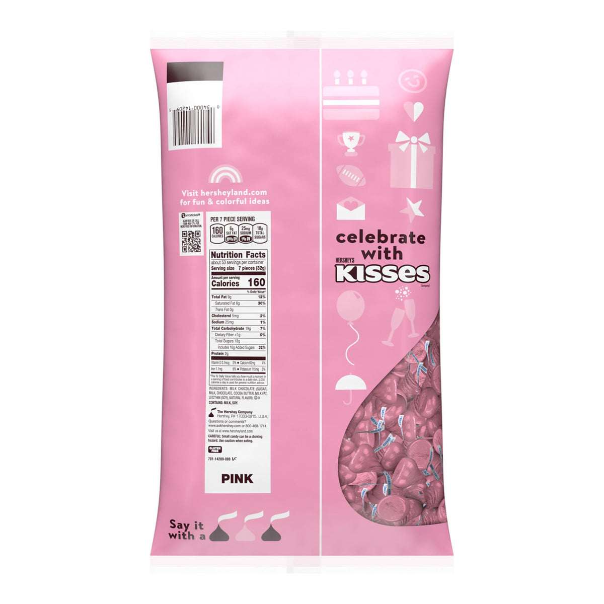 HERSHEY'S KISSES Milk Chocolate Candy Bulk Bag – 60 oz (Pink Foil)
