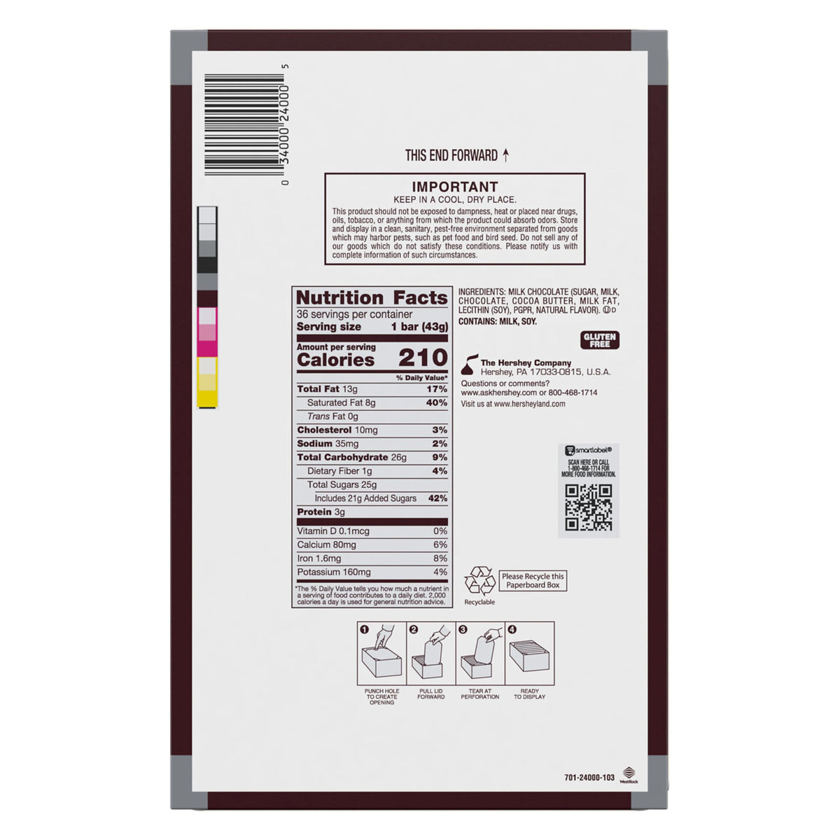 HERSHEY'S Milk Chocolate Bars – 1.55 oz, 36-Count Bulk Box