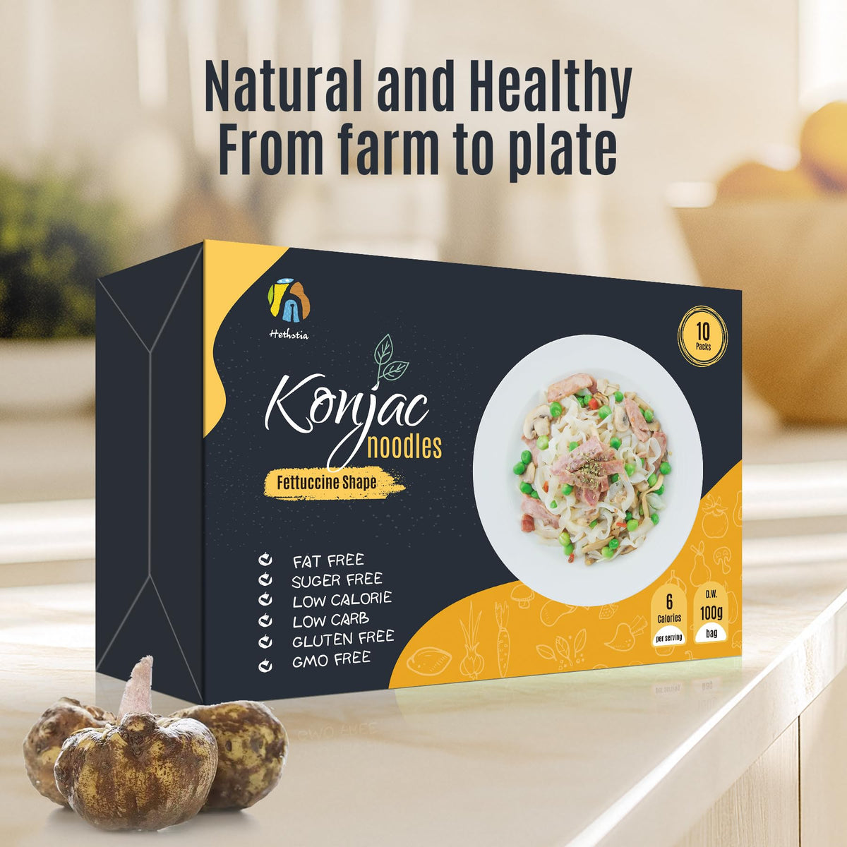 Hethstia Konjac Noodle – Low-Carb Fettuccine Shirataki Noodles, Gluten Free, Keto-Friendly, 10-Pack (5 oz each)