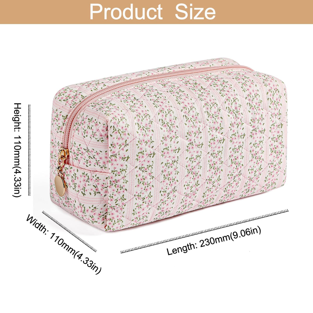 HHQQWZ Makeup Bag Travel Cosmetic Bag for Women Girls, Zipper Make Up Pouch, Floral Flowers Toiletry Organizer Makeup, Portable Storage Cosmetic Travel Cloth Bag (Pink)