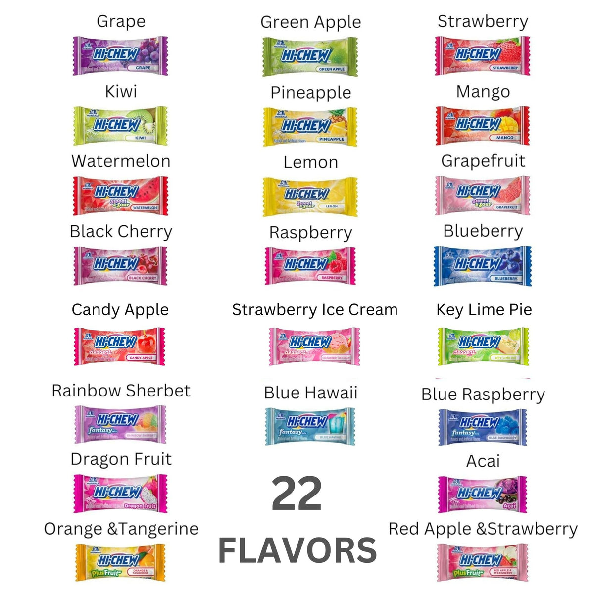 HI-CHEW Variety Mix: 22 Juicy Flavors in 8 Individually Wrapped Bags