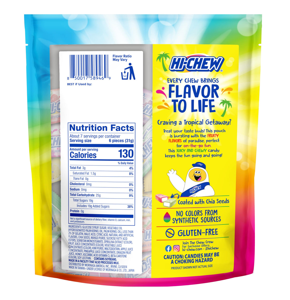 HI-CHEW Tropical Mix Kiwi Pineapple Mango Dragon Fruit, 4 Stand-Up Pouches, 220+ Pieces, 12.7 oz Each – Soft & Chewy Fruit Candy Bulk