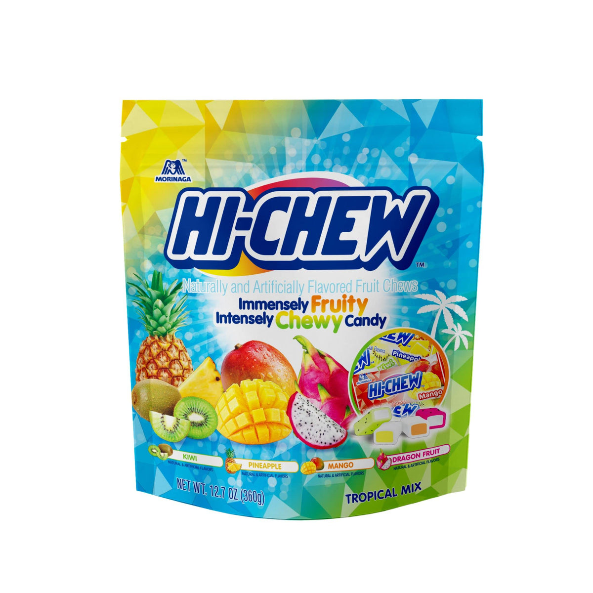 HI-CHEW Tropical Mix Kiwi Pineapple Mango Dragon Fruit, 4 Stand-Up Pouches, 220+ Pieces, 12.7 oz Each – Soft & Chewy Fruit Candy Bulk
