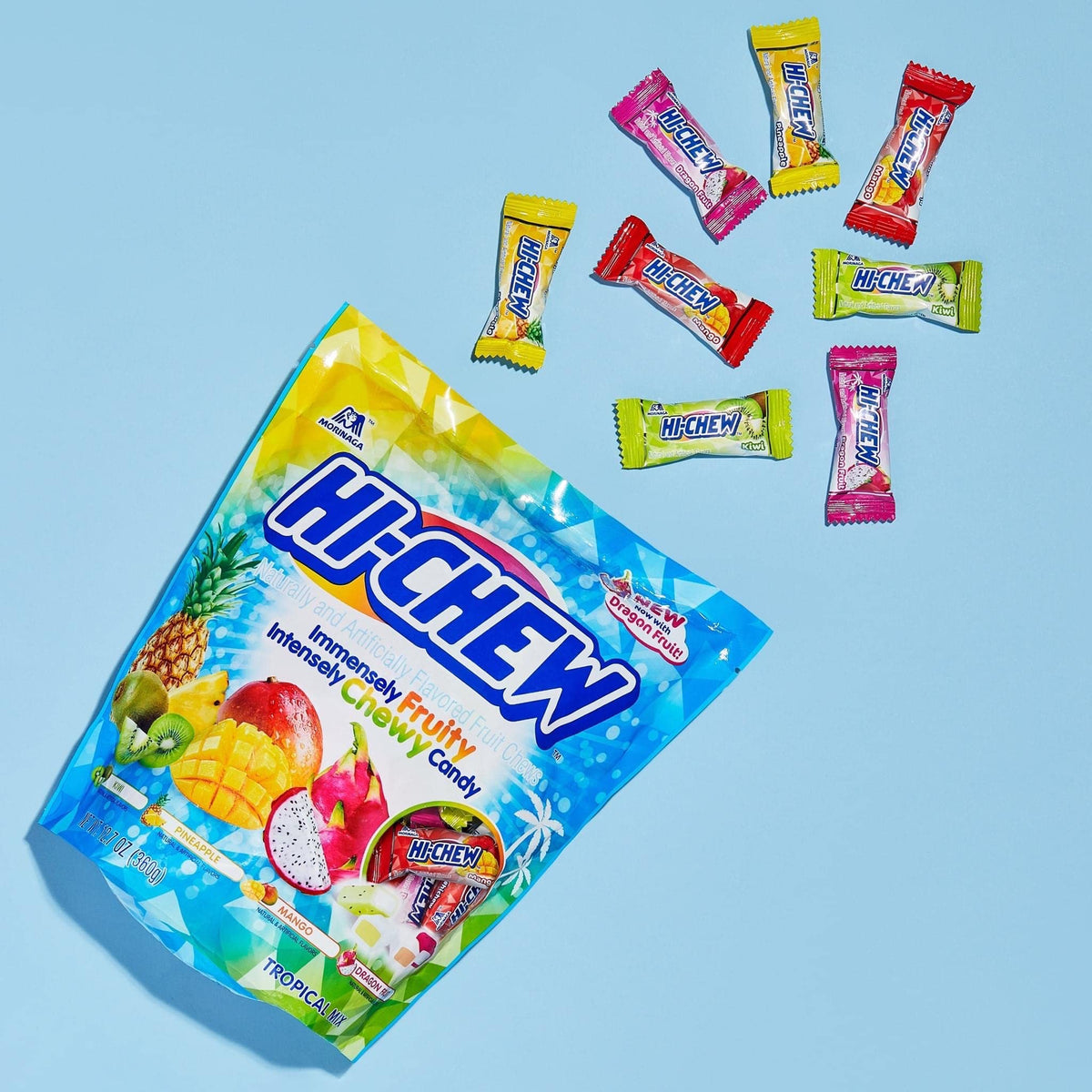 HI-CHEW Tropical Mix Kiwi Pineapple Mango Dragon Fruit, 4 Stand-Up Pouches, 220+ Pieces, 12.7 oz Each – Soft & Chewy Fruit Candy Bulk