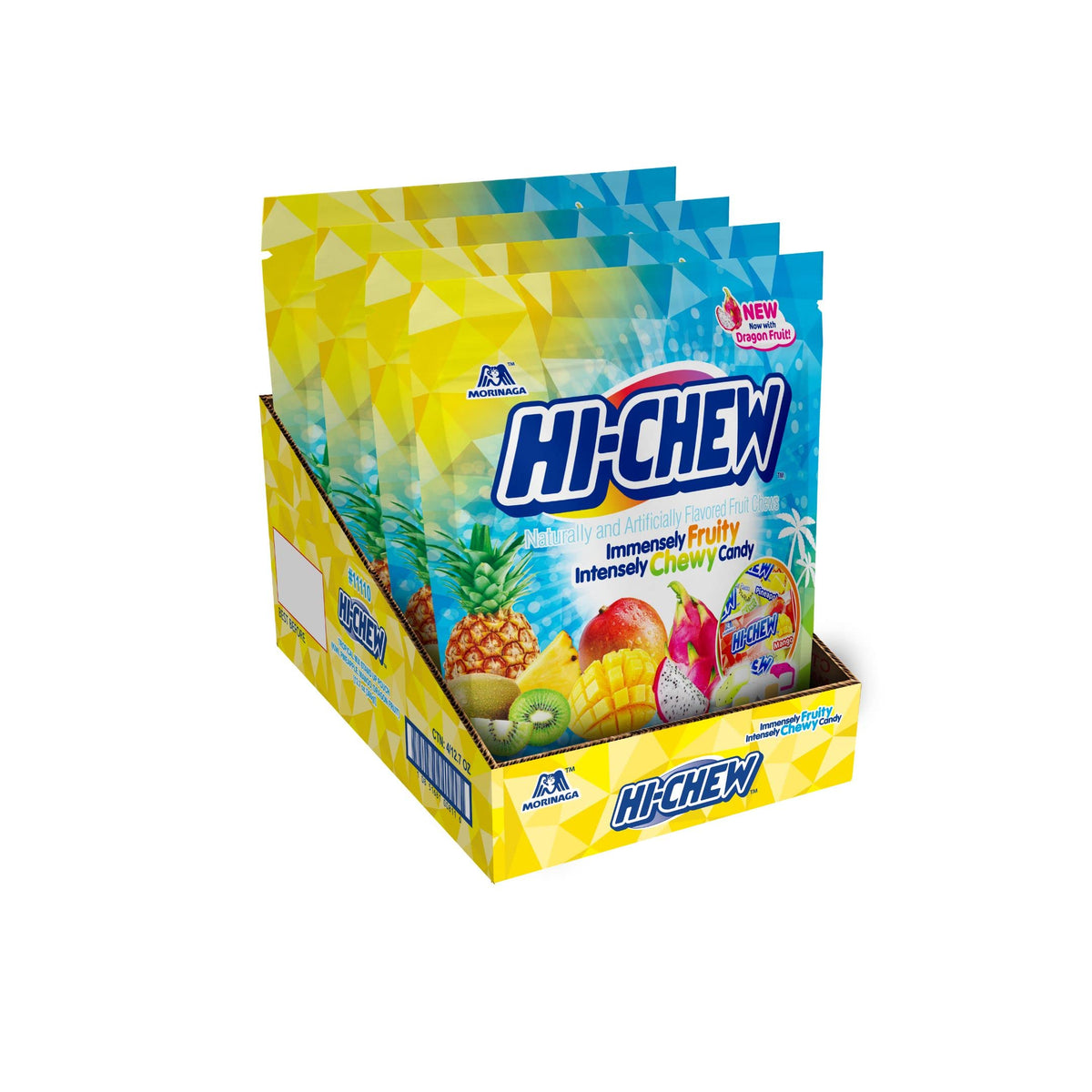 HI-CHEW Tropical Mix Kiwi Pineapple Mango Dragon Fruit, 4 Stand-Up Pouches, 220+ Pieces, 12.7 oz Each – Soft & Chewy Fruit Candy Bulk