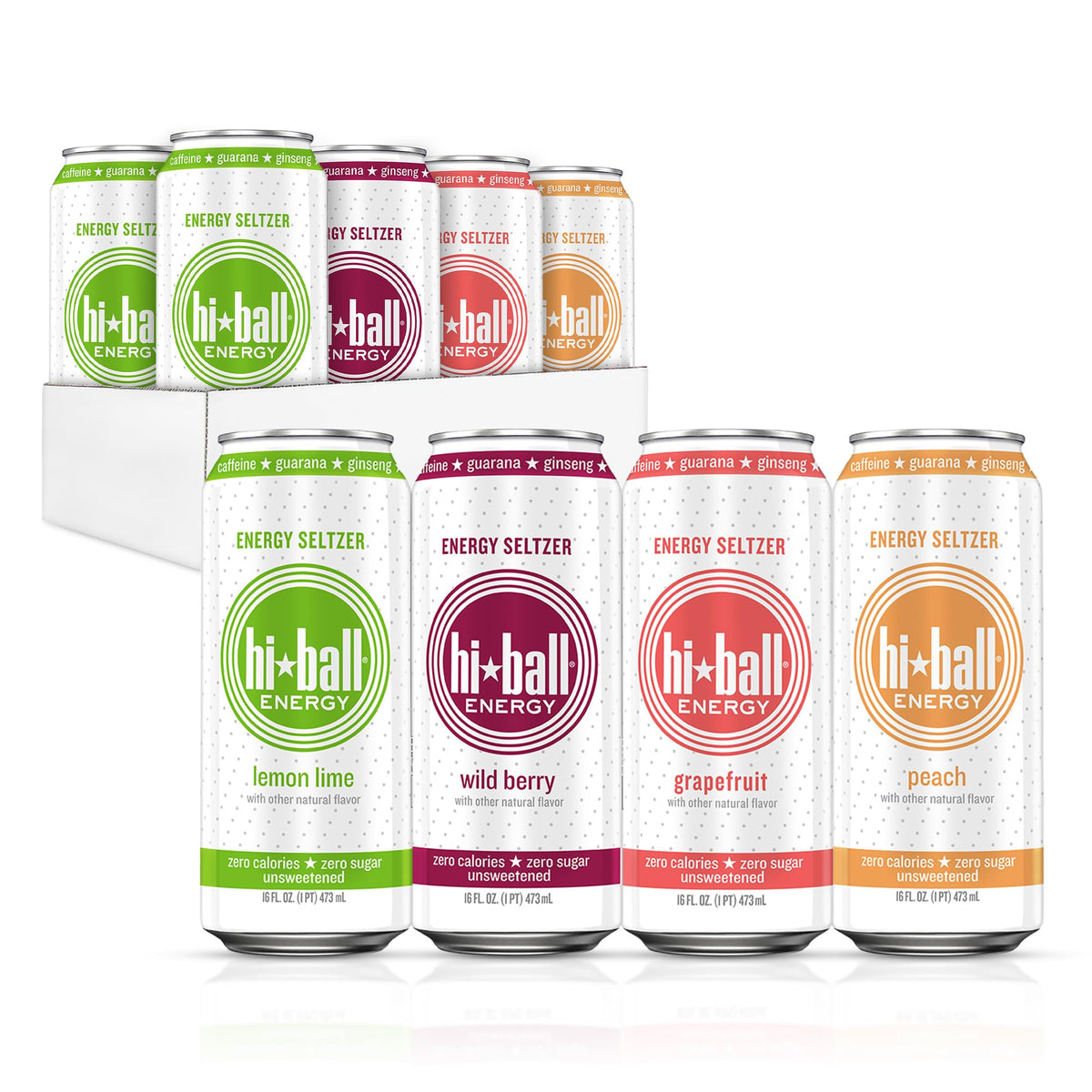 Hiball Energy Variety Pack - Zero Sugar, Zero Calorie Sparkling Water (8 x 16oz)