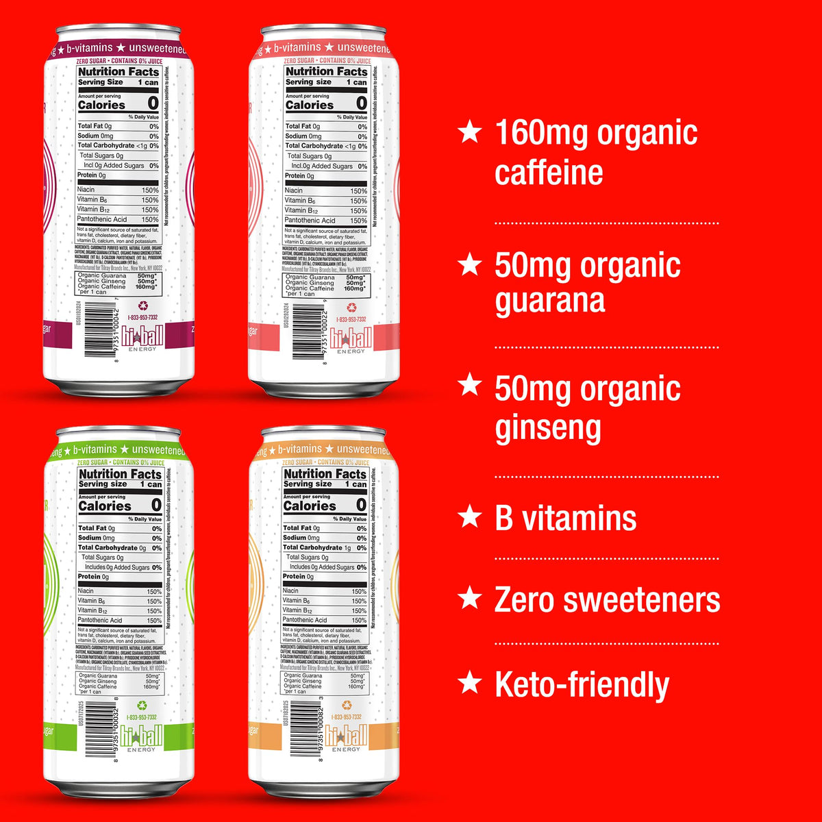 Hiball Energy Variety Pack - Zero Sugar, Zero Calorie Sparkling Water (8 x 16oz)