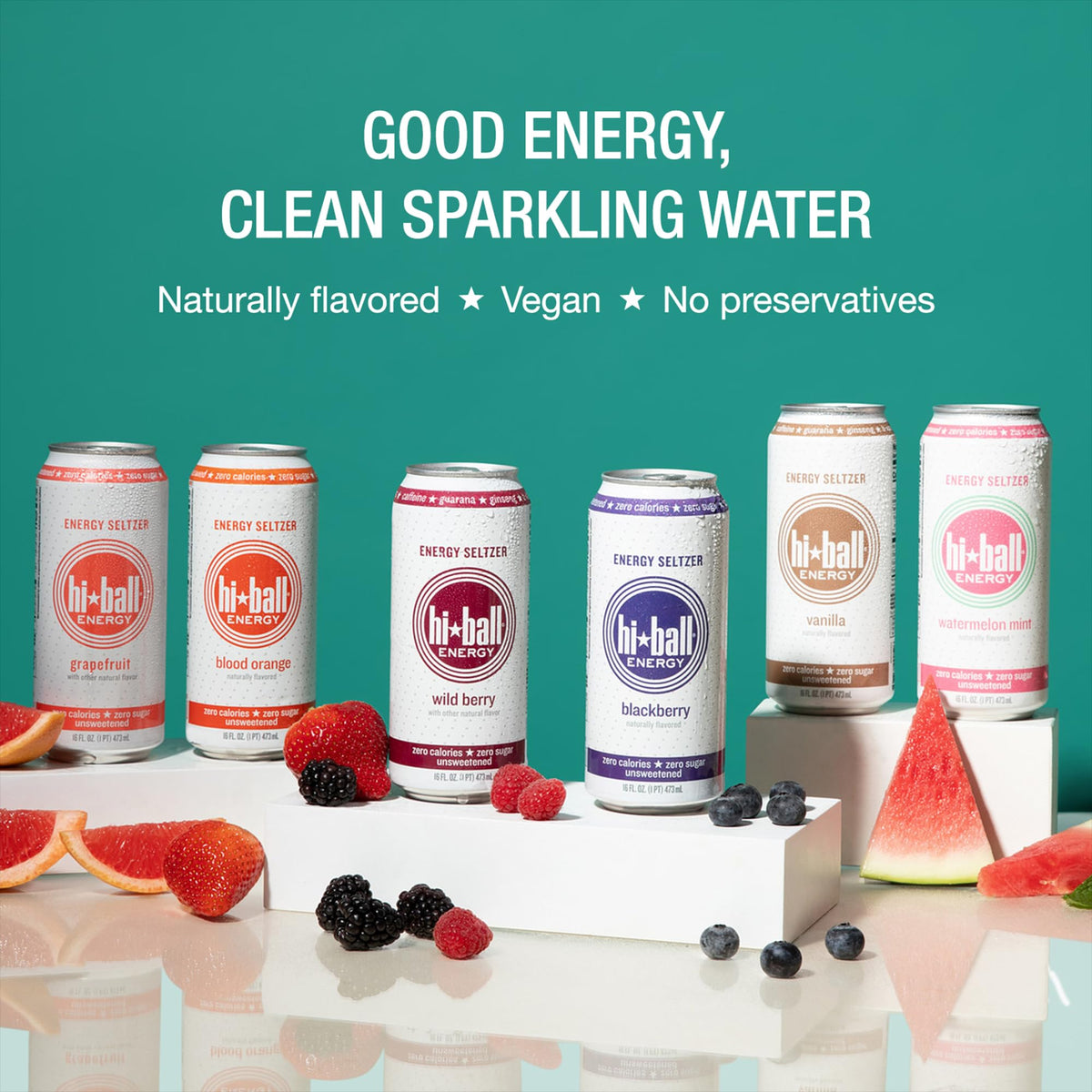Hiball Energy Variety Pack - Zero Sugar, Zero Calorie Sparkling Water (8 x 16oz)