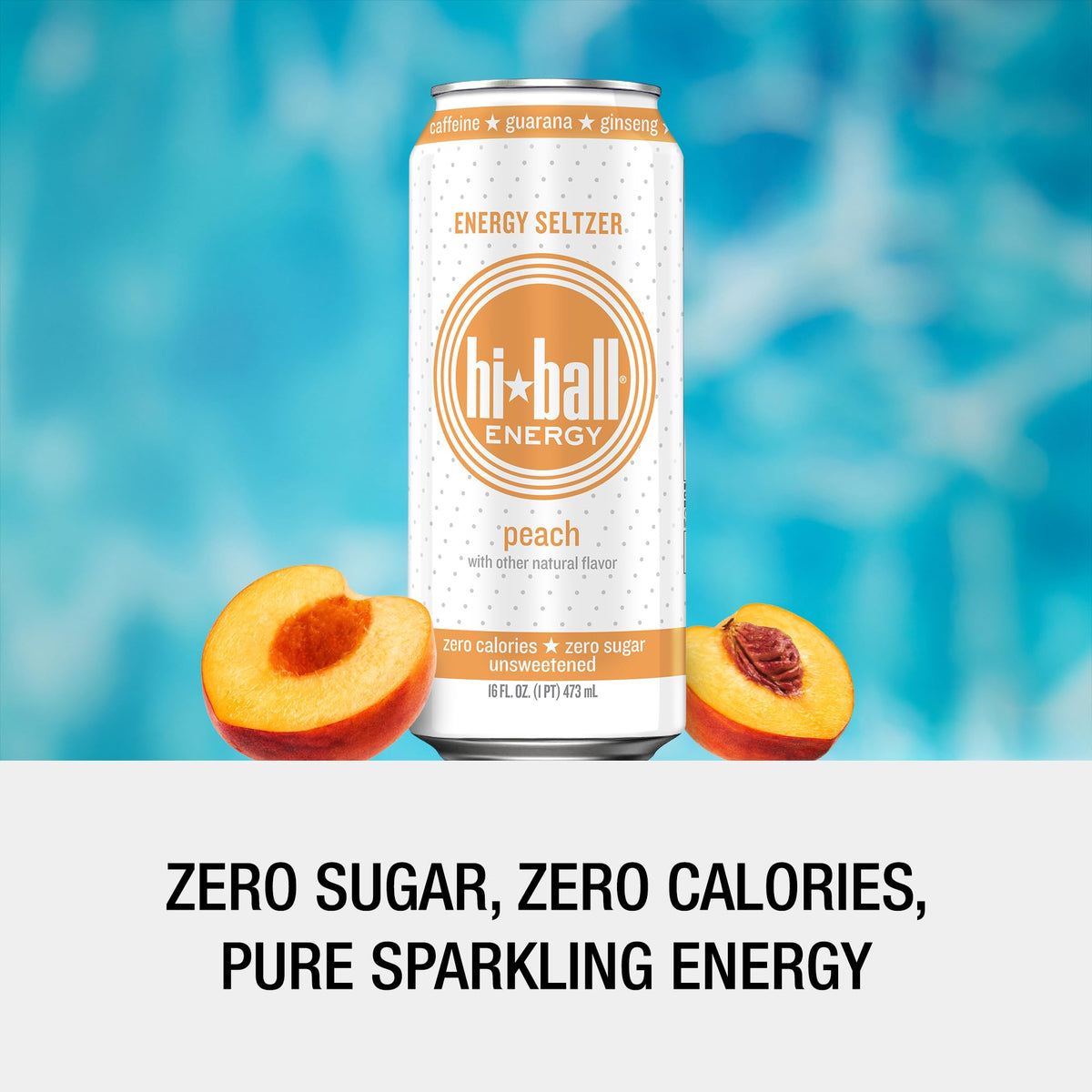 Hiball Peach Clean Energy Drink – Zero Sugar, 160mg Caffeine, 50mg Ginseng & Guarana (16 oz, 8-pack)