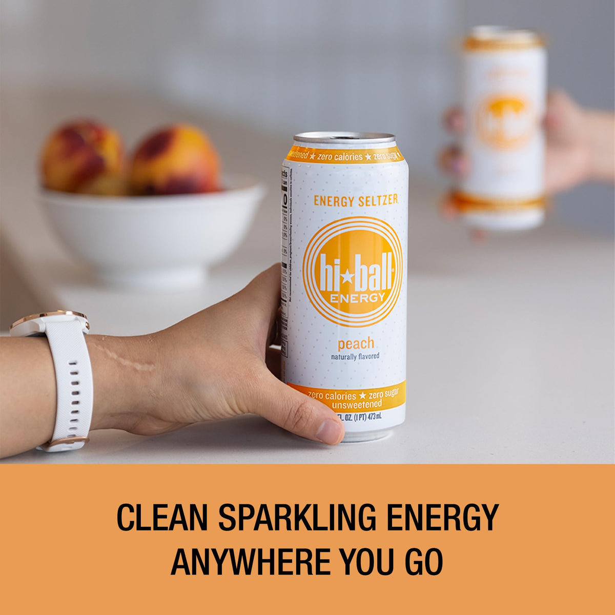 Hiball Peach Clean Energy Drink – Zero Sugar, 160mg Caffeine, 50mg Ginseng & Guarana (16 oz, 8-pack)