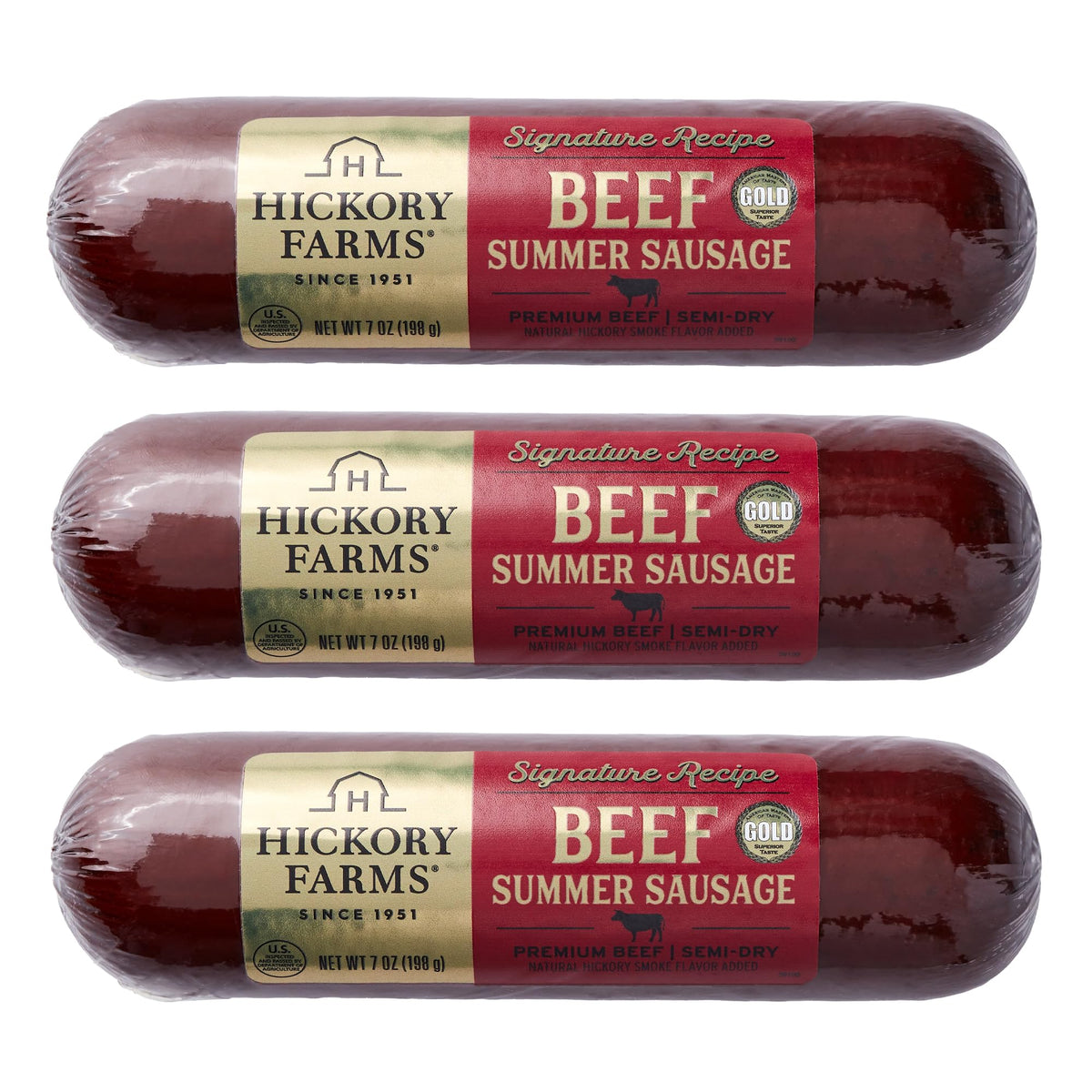 Hickory Farms Signature Beef Summer Sausage – 3 Pack | 100% Beef, Gluten Free