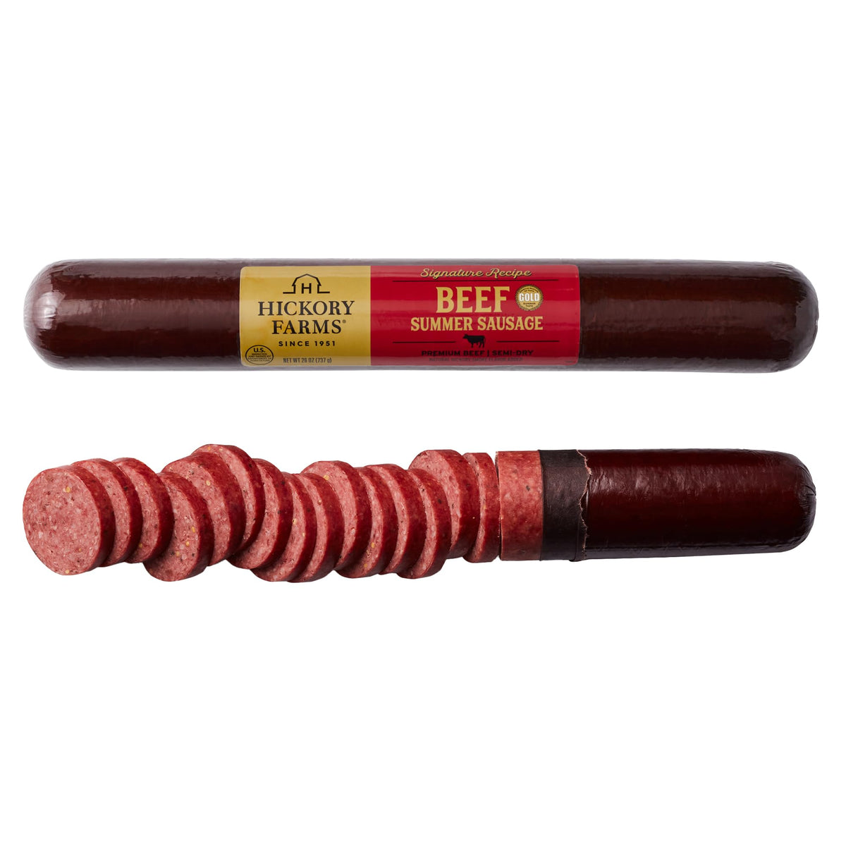 Hickory Farms Party-Size Signature Beef Summer Sausage, 26 oz | Gluten Free, High-Protein, Keto-Friendly