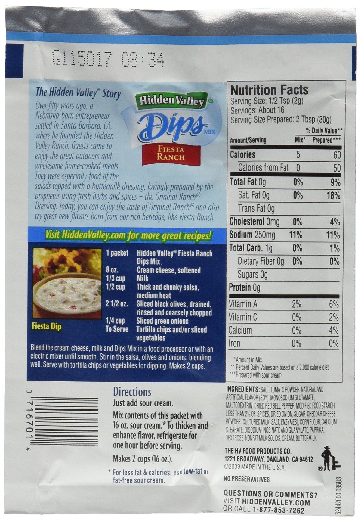 Hidden Valley Fiesta Ranch Dips Mix – Gluten Free, Pack of 24
