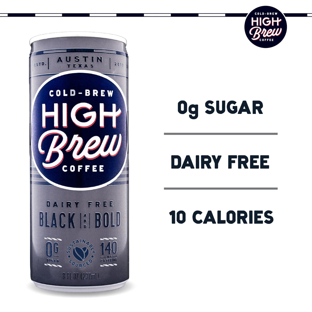 High Brew Black & Bold Cold Brew Coffee — Caffeinated, Dairy Free, 8 oz (Pack of 12)