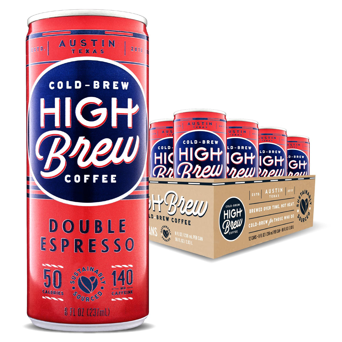 High Brew Coffee Cold Brew Ready-To-Drink Double Espresso — 8 fl oz, Pack of 12