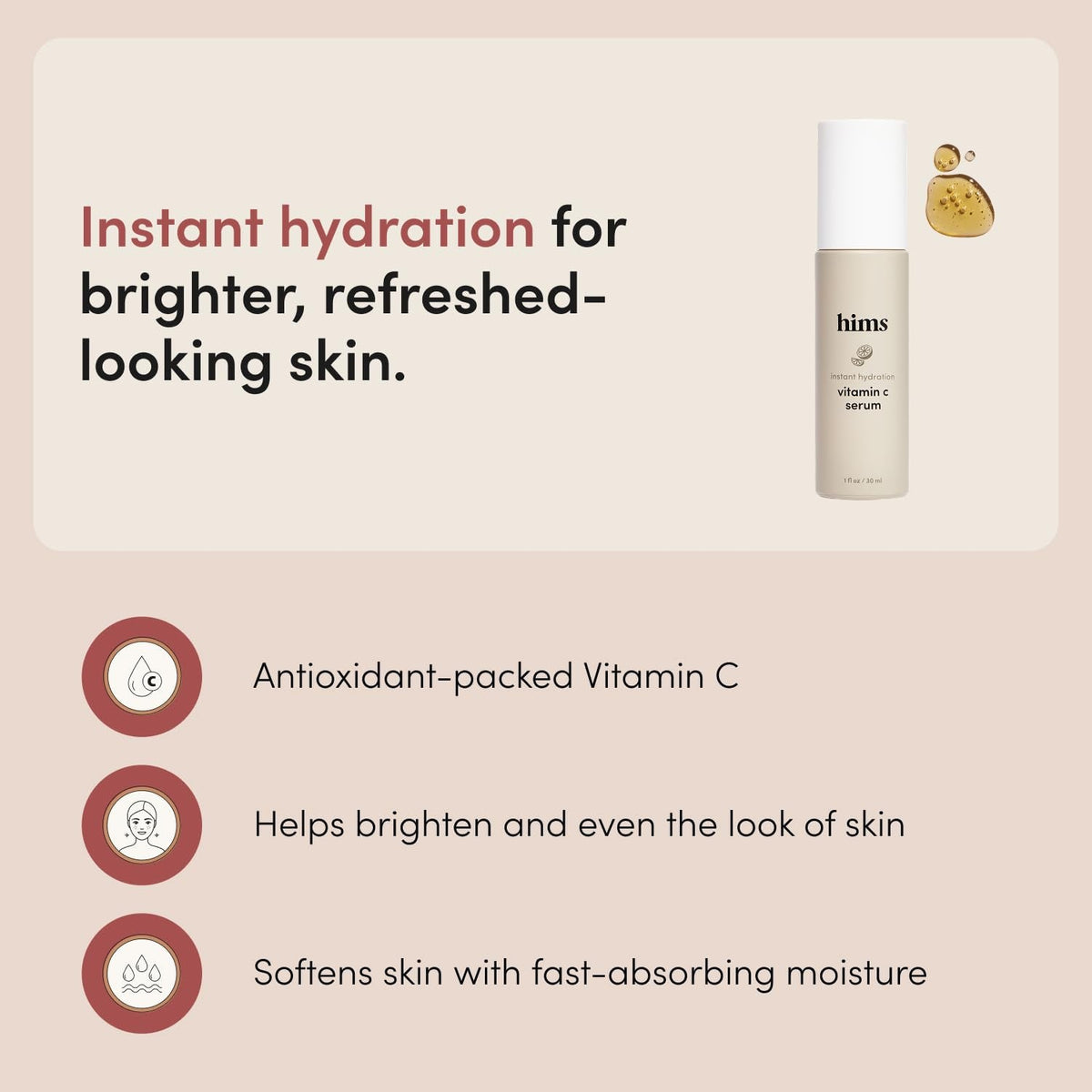 hims Vitamin C Serum, Hyaluronic Acid & Orange Peel Extract, 1 Fl Oz