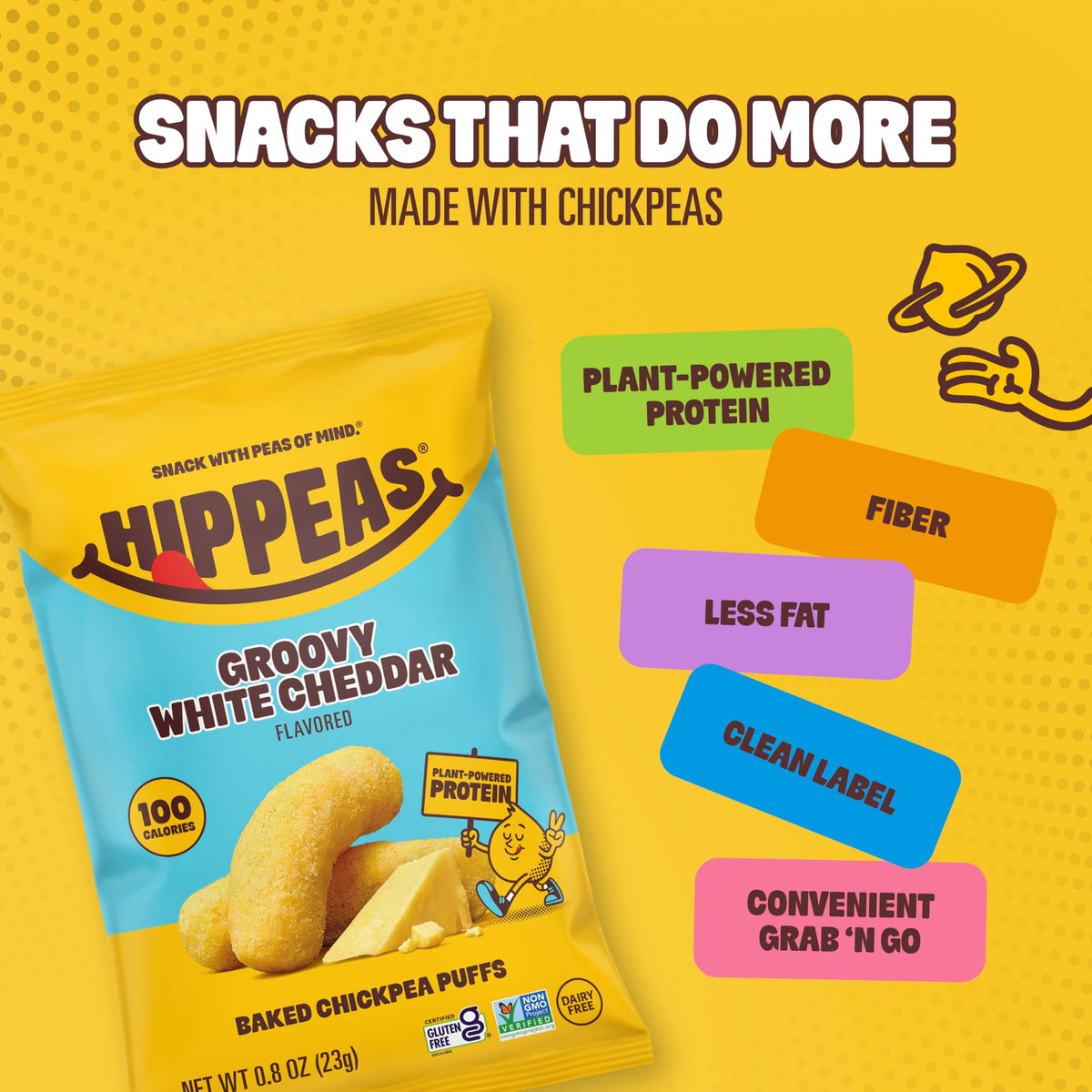 HIPPEAS Groovy White Cheddar Chickpea Puffs – Gluten Free, Vegan Snack, 0.8oz Pack of 30
