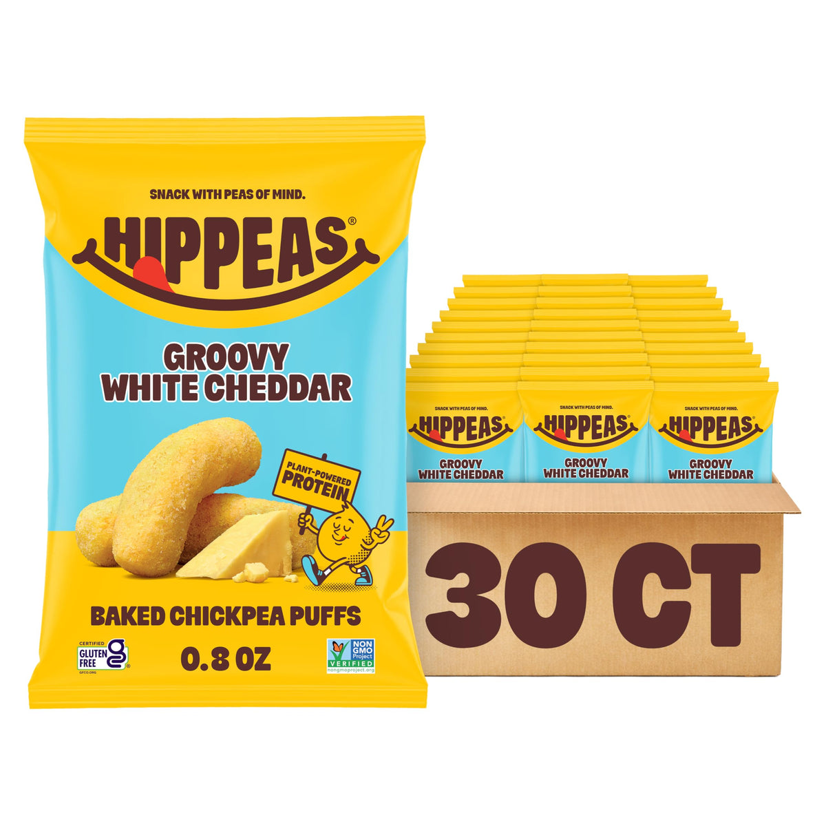 HIPPEAS Groovy White Cheddar Chickpea Puffs – Gluten Free, Vegan Snack, 0.8oz Pack of 30