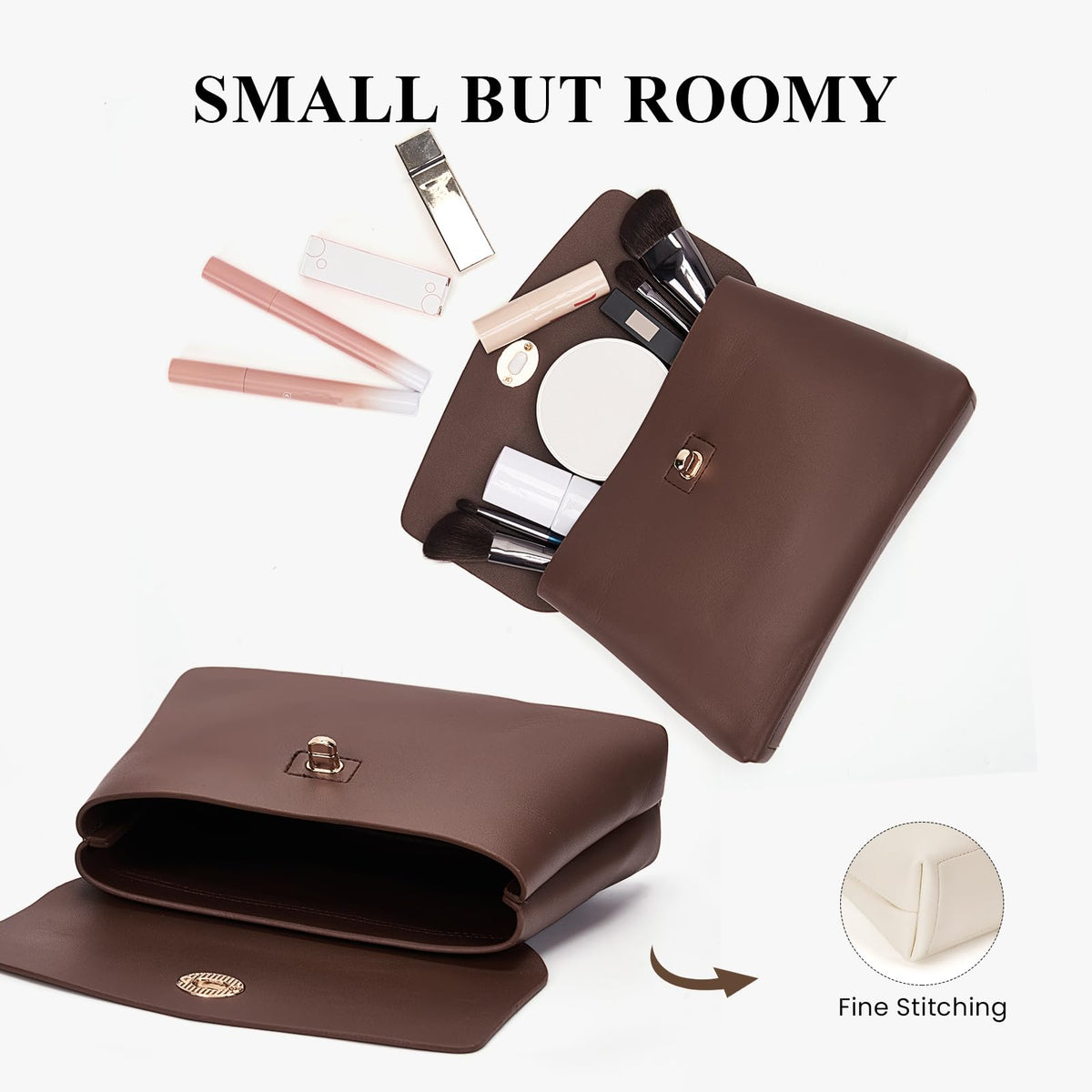 HiTotes Makeup Bag Travel Makeup Pouch for Women Small Cosmetic Pouch PU Leather Pouch Bag Clutch Purse