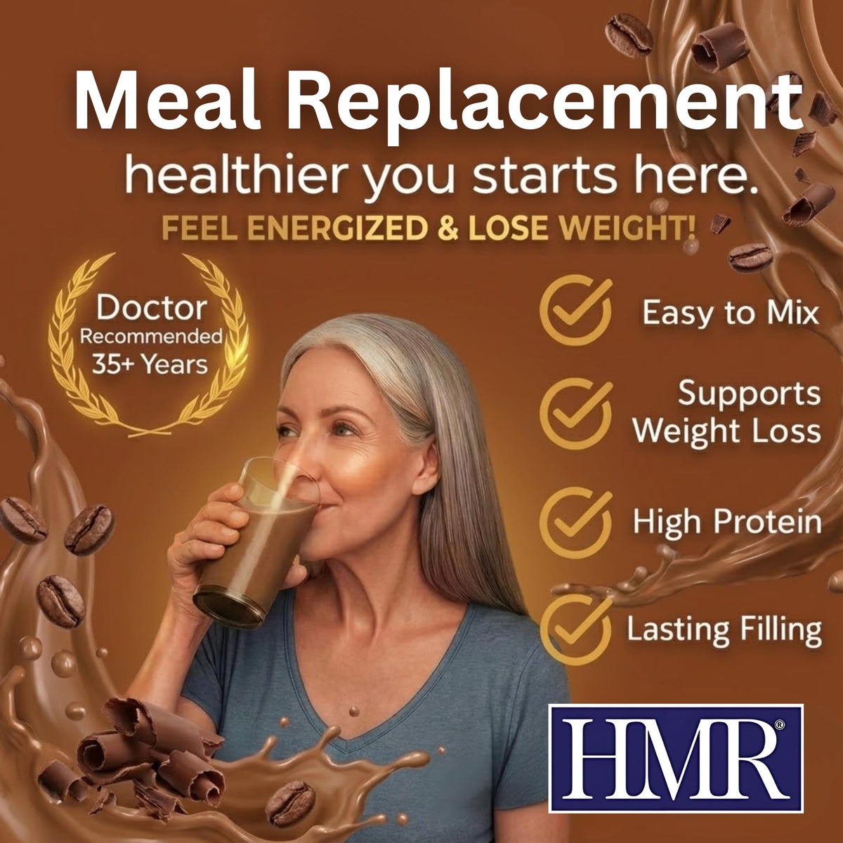 HMR 120 Shake Meal Replacement Powder – Mocha Shake for Healthy Weight Management (12g Protein, 12 Servings)