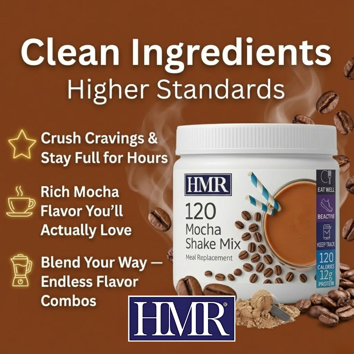 HMR 120 Shake Meal Replacement Powder – Mocha Shake for Healthy Weight Management (12g Protein, 12 Servings)