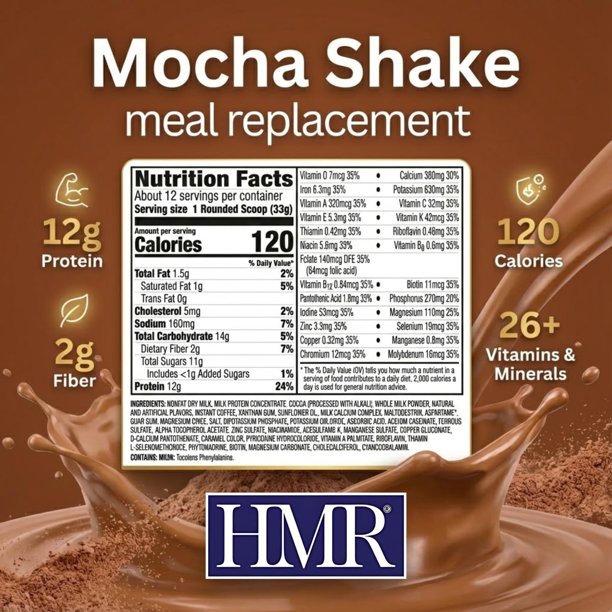 HMR 120 Shake Meal Replacement Powder – Mocha Shake for Healthy Weight Management (12g Protein, 12 Servings)