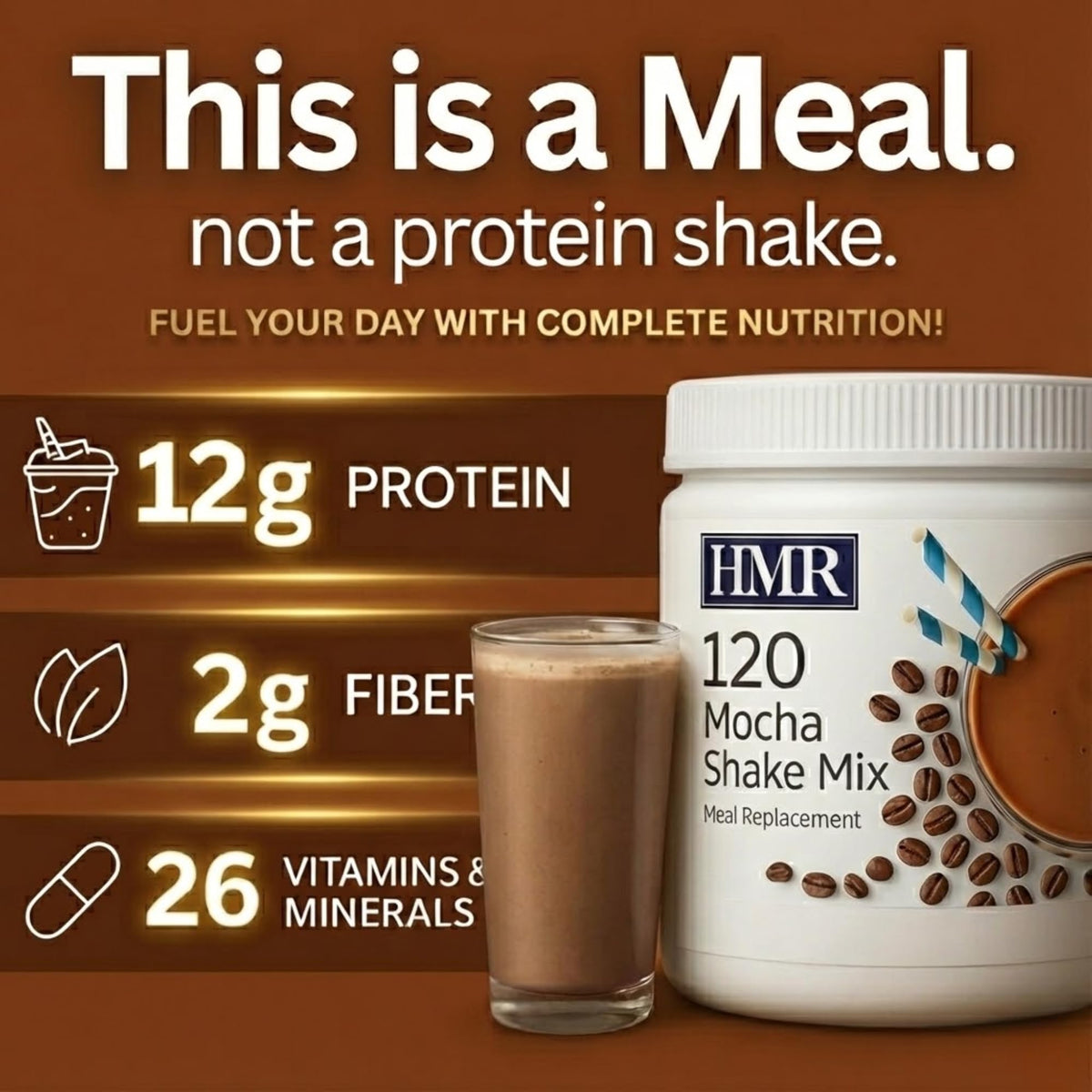 HMR 120 Shake Meal Replacement Powder – Mocha Shake for Healthy Weight Management (12g Protein, 12 Servings)