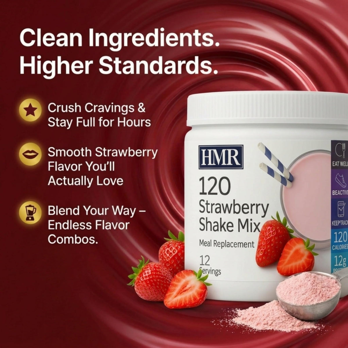 HMR 120 Shake Meal Replacement Powder | Strawberry Shake Mix to Support Healthy Weight Loss | 12g Protein | 120 Calories per Serving | 12 Servings