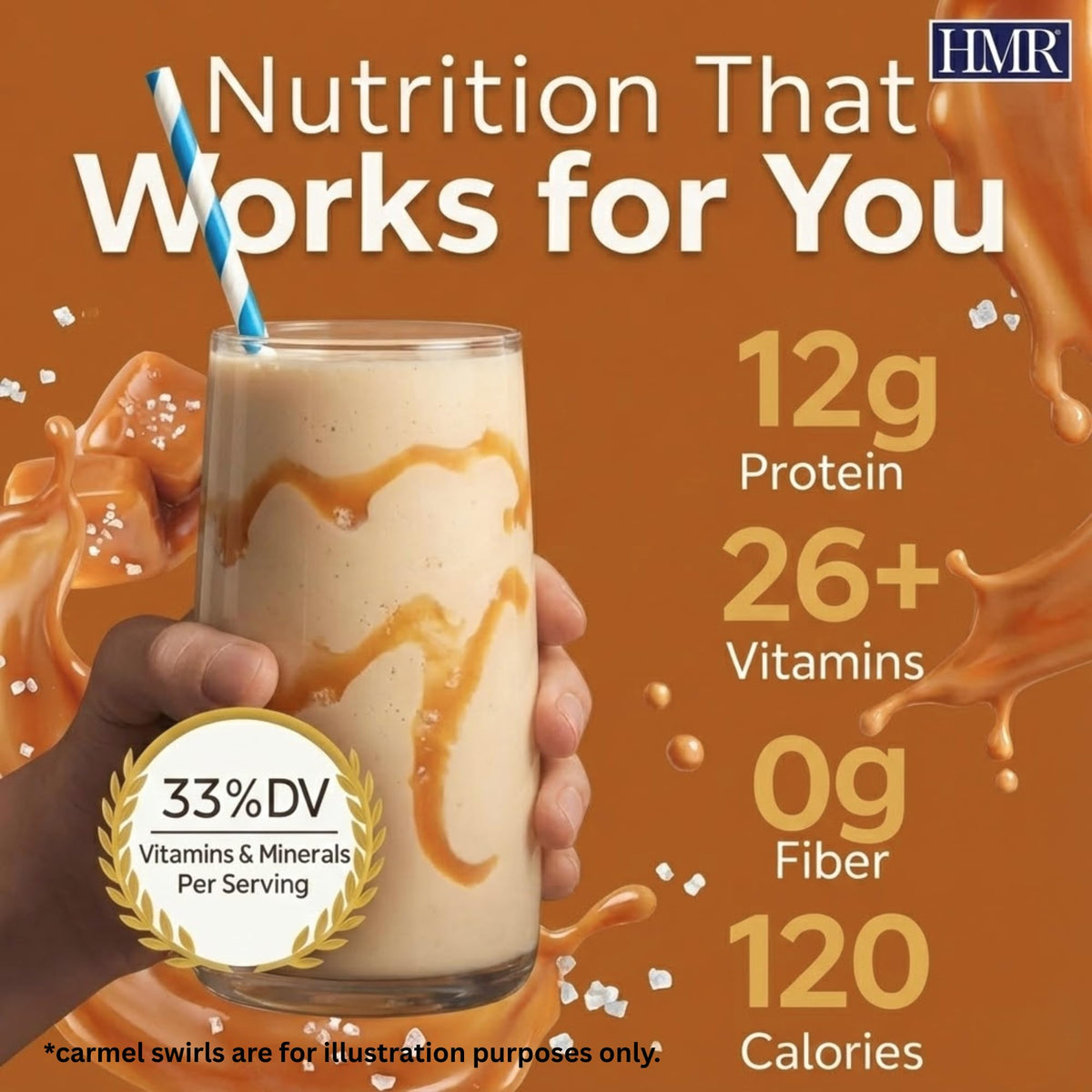 HMR 120 Shake Meal Replacement Powder – Salted Caramel, 12g Protein, 120 Calories, 12 Servings
