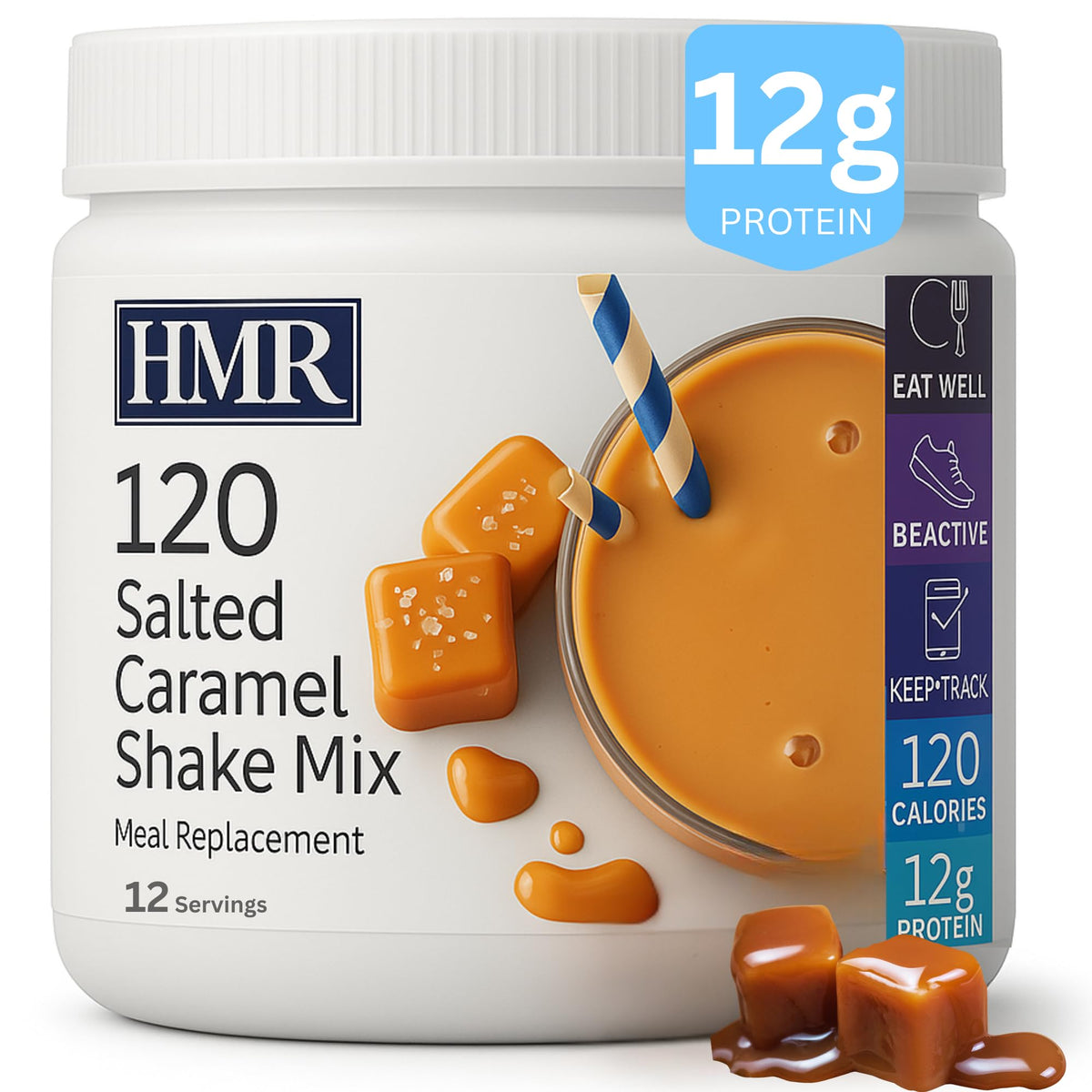 HMR 120 Shake Meal Replacement Powder – Salted Caramel, 12g Protein, 120 Calories, 12 Servings