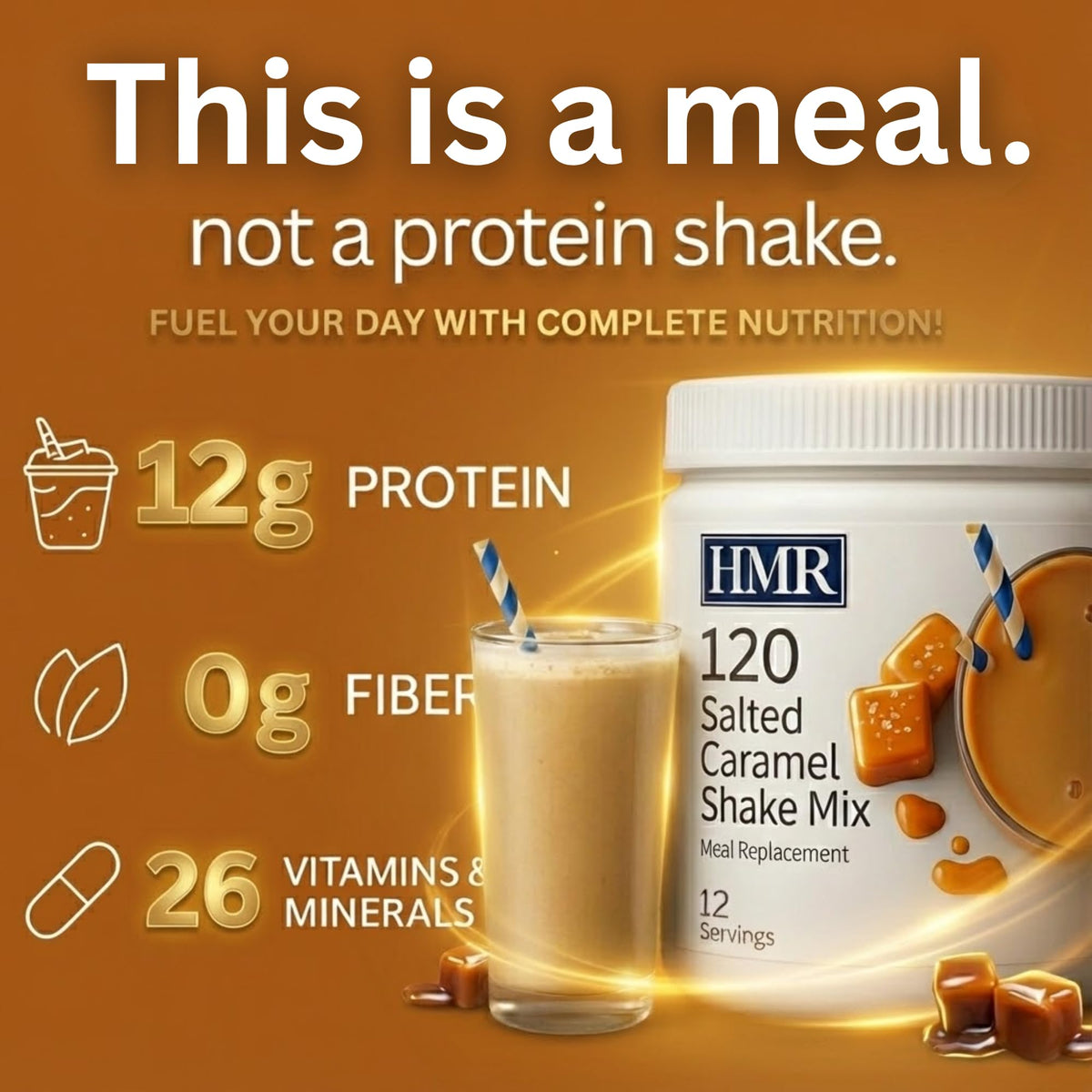 HMR 120 Shake Meal Replacement Powder – Salted Caramel, 12g Protein, 120 Calories, 12 Servings