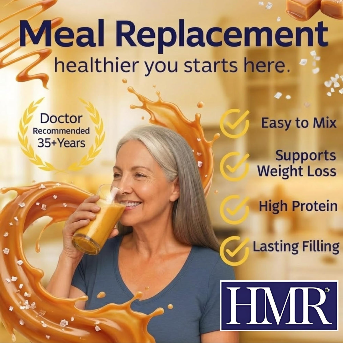 HMR 120 Shake Meal Replacement Powder – Salted Caramel, 12g Protein, 120 Calories, 12 Servings