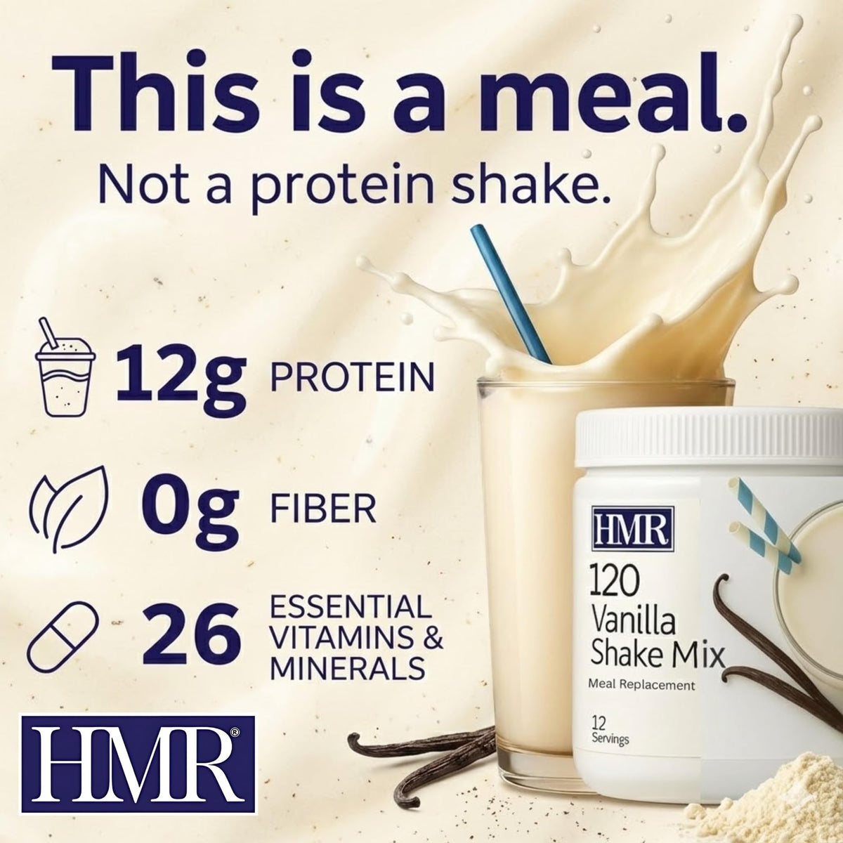 HMR 120 Shake Vanilla Meal Replacement Powder | 120 Cal, 12g Protein | 2 Pack