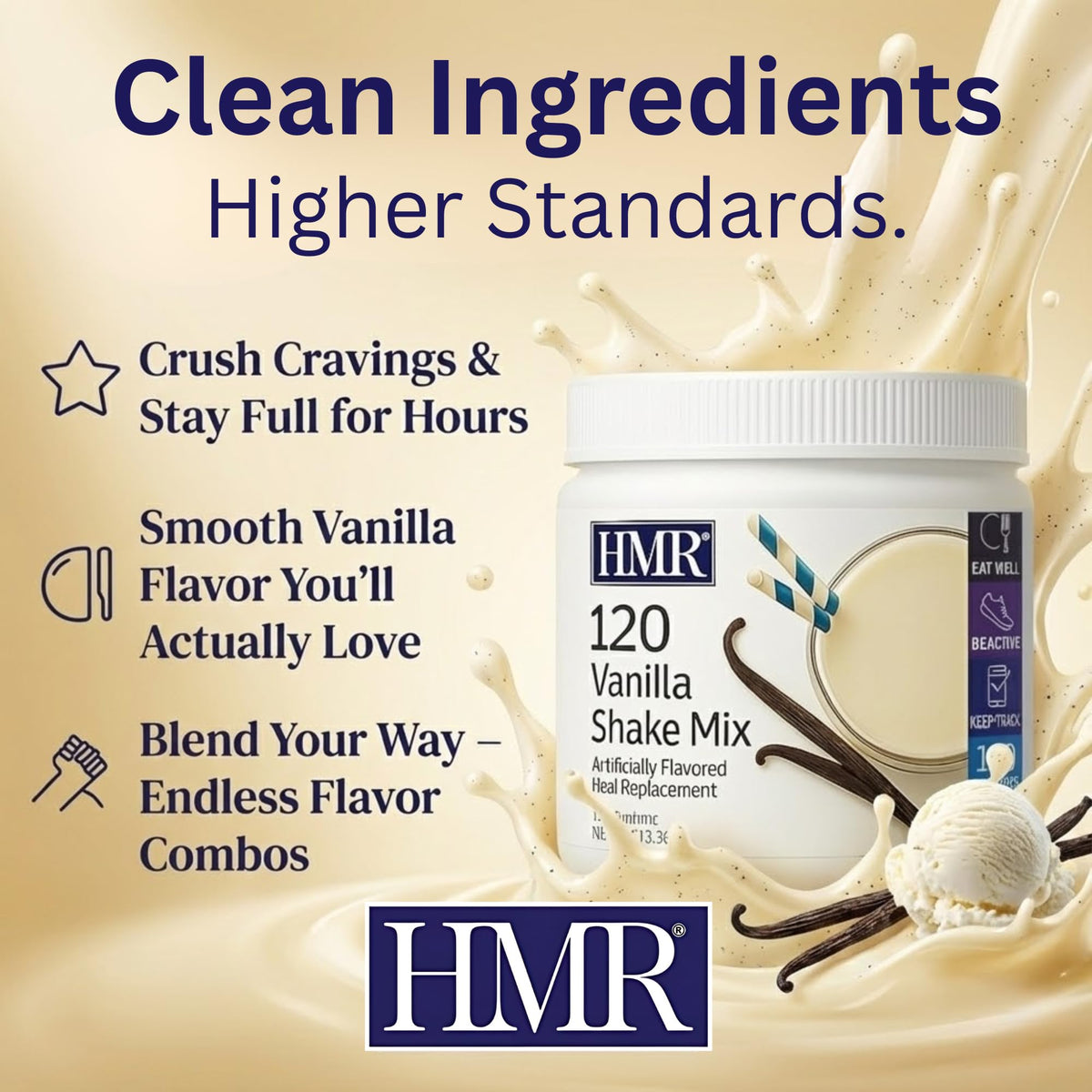 HMR 120 Shake Vanilla Meal Replacement Powder | 120 Cal, 12g Protein | 2 Pack