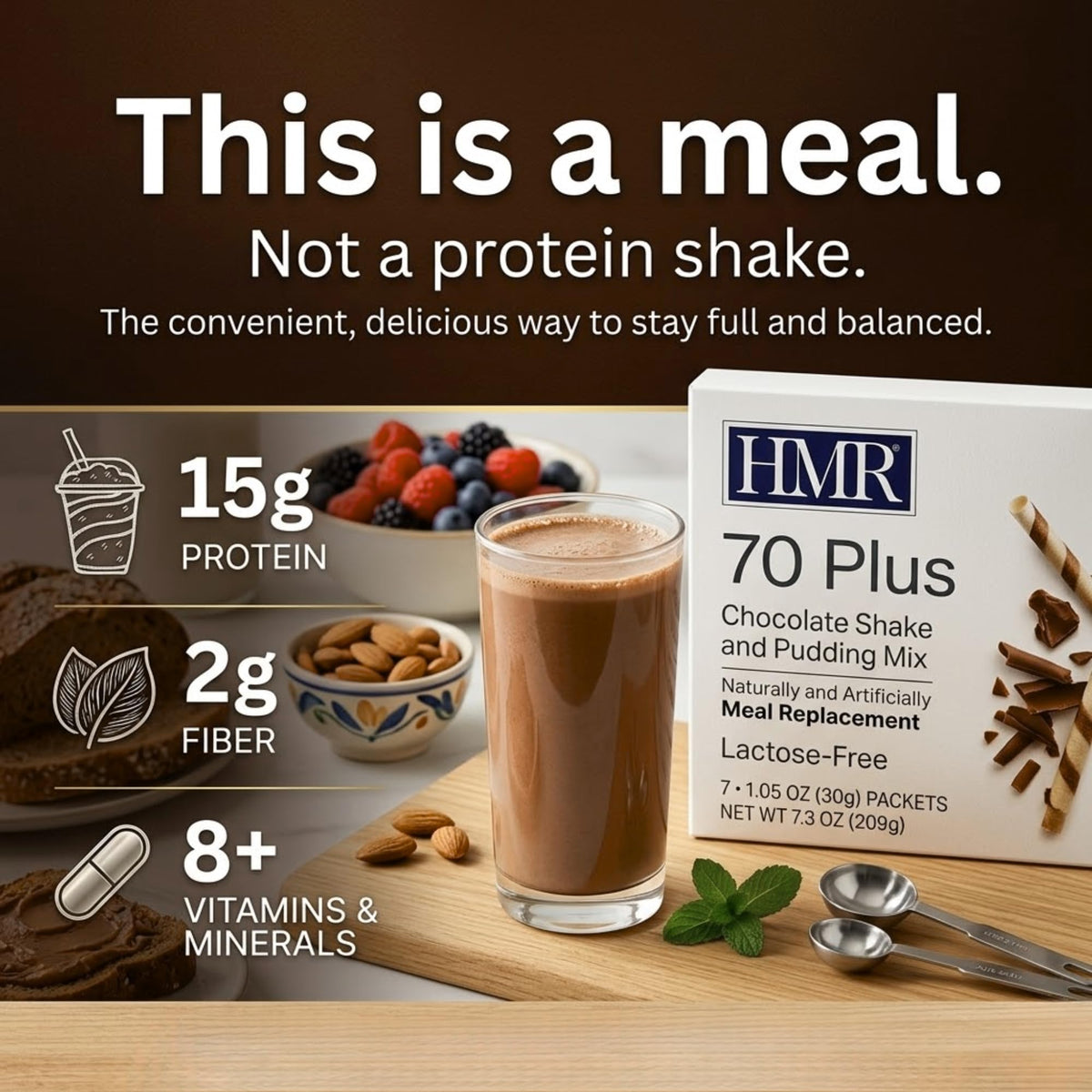 HMR 70 Plus Chocolate Shake & Pudding Mix – Lactose-Free, 15g Protein, Low Calorie