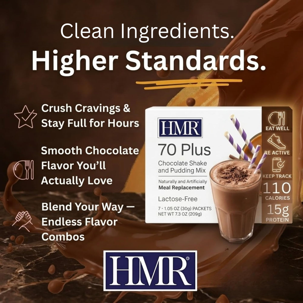 HMR 70 Plus Chocolate Shake & Pudding Mix – Lactose-Free, 15g Protein, Low Calorie
