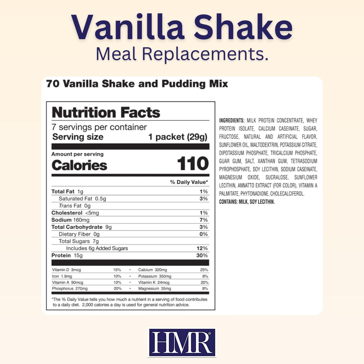 HMR 70 Plus Vanilla Shake & Pudding Mix — Lactose-Free Meal Replacement, 15g Protein, Low Calorie, 3-Pack