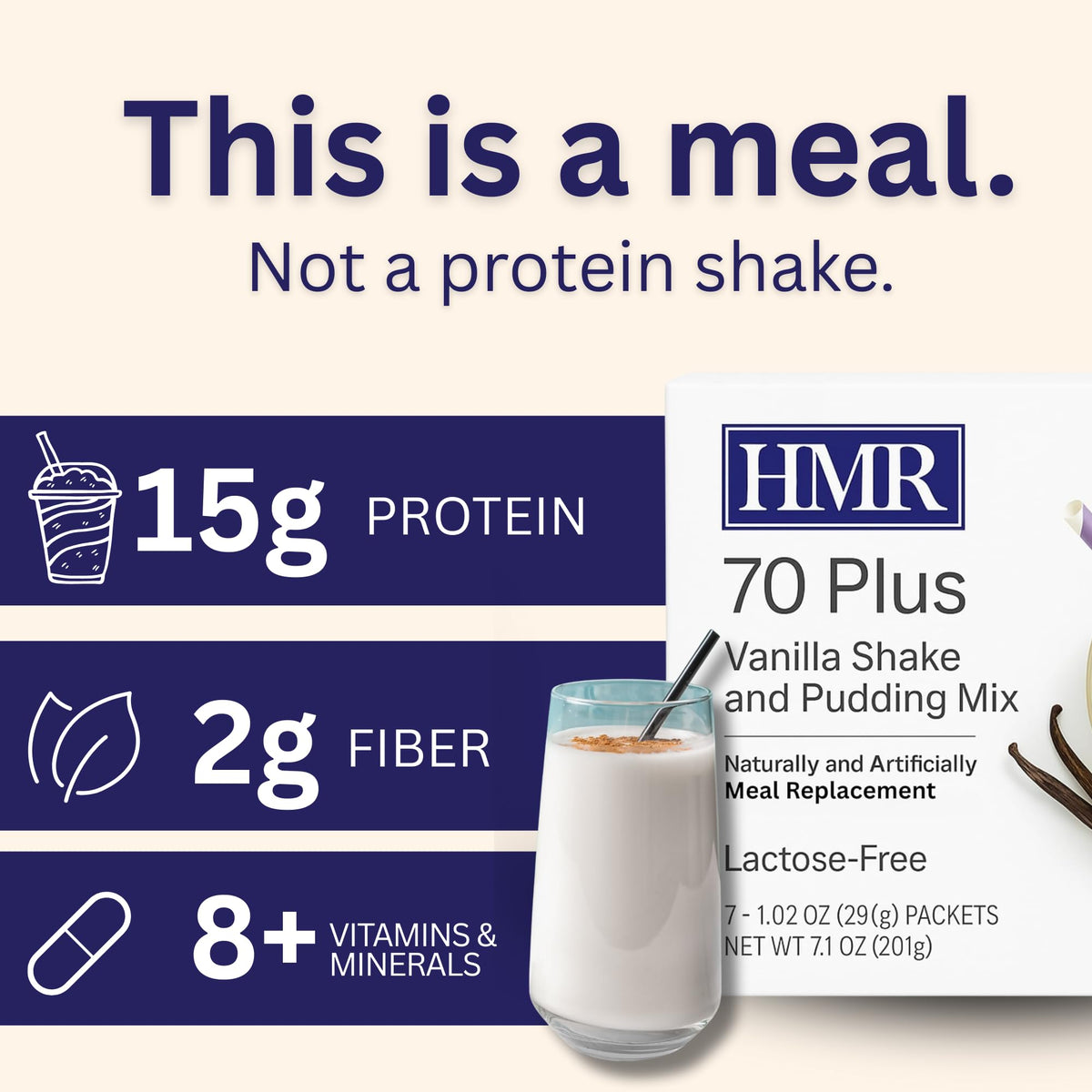 HMR 70 Plus Vanilla Shake & Pudding Mix — Lactose-Free Meal Replacement, 15g Protein, Low Calorie, 3-Pack