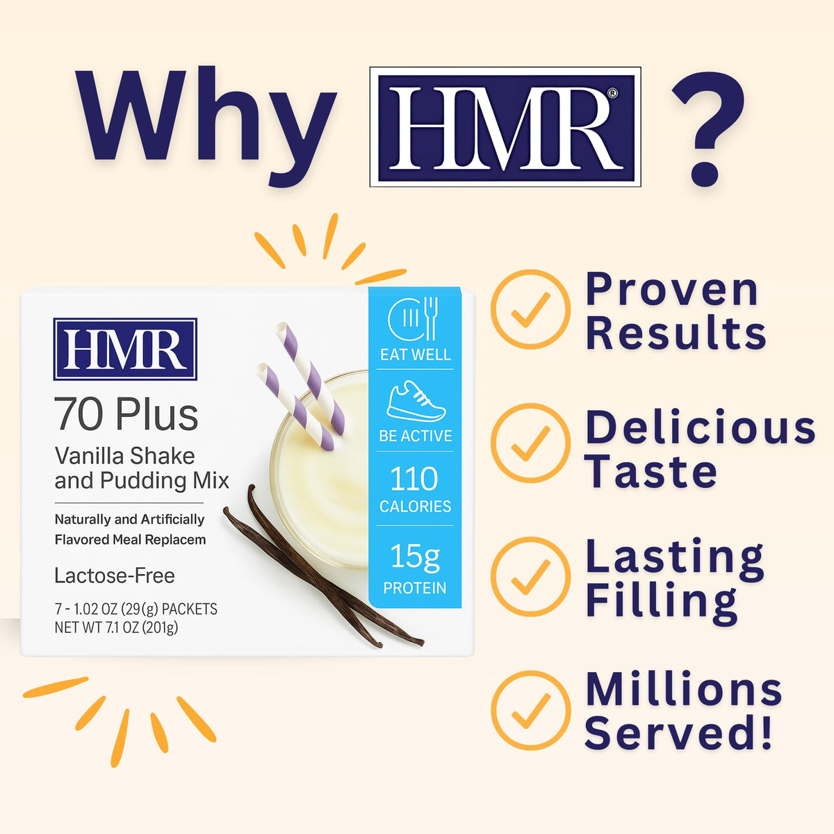 HMR 70 Plus Vanilla Shake & Pudding Mix — Lactose-Free Meal Replacement, 15g Protein, Low Calorie, 3-Pack