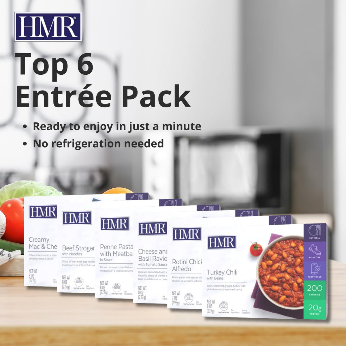 HMR Pasta Picks Entrée Pack – 6 Ready-to-Eat Meals, 7–8 oz Each, 10–16 g Protein
