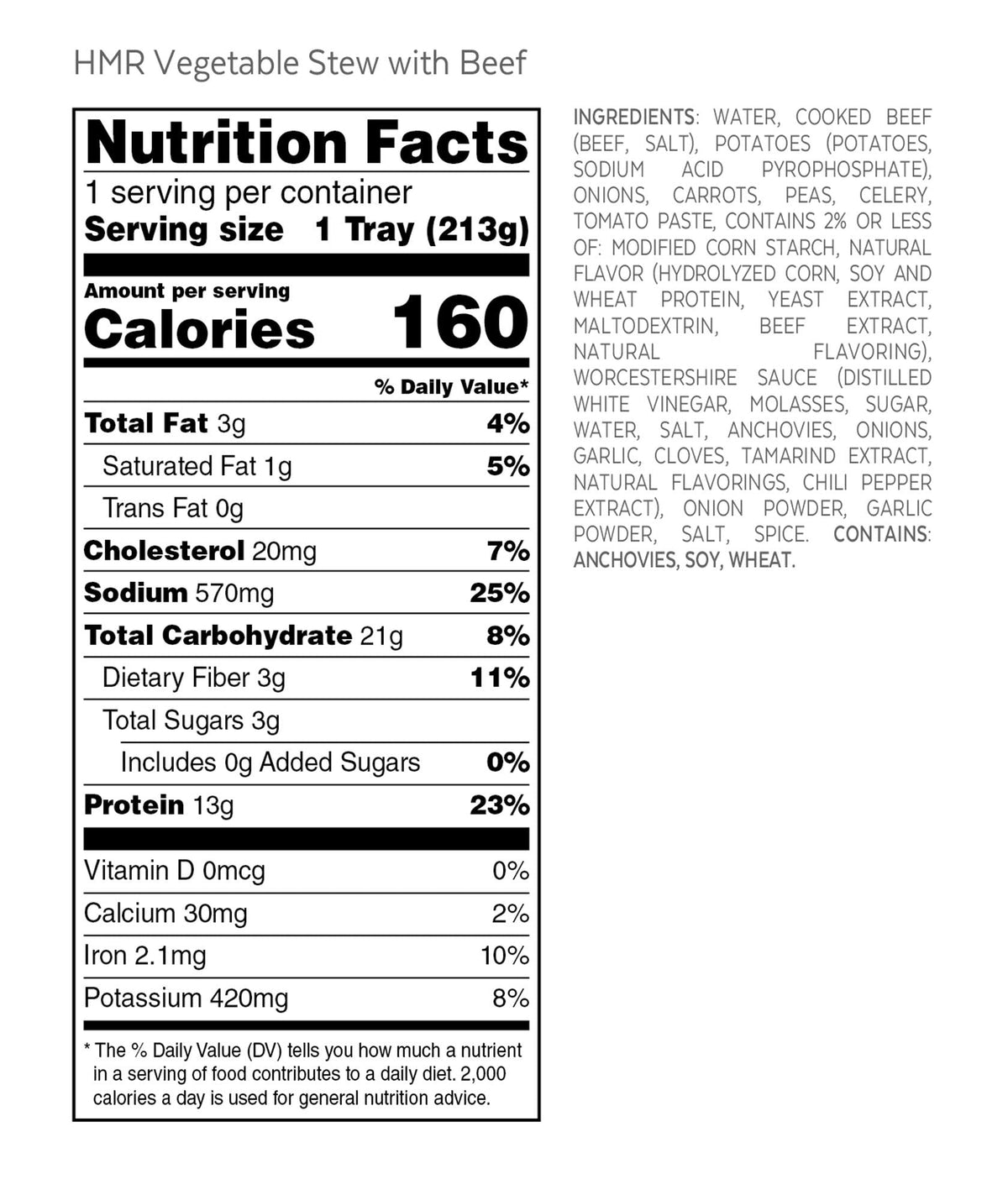HMR Vegetable Stew with Beef Entrees 6-Pack | Low-Calorie Ready Meals in 60 Seconds