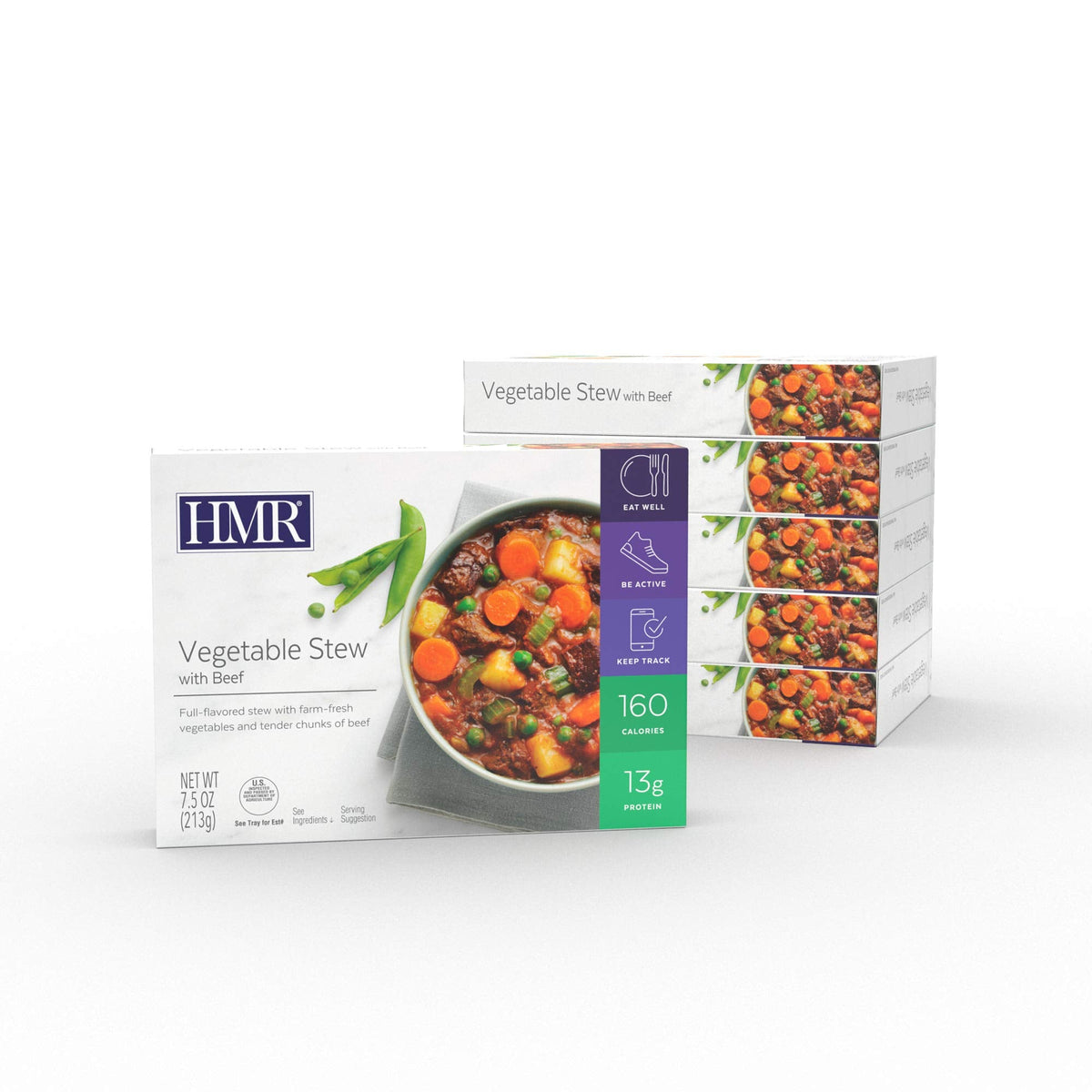 HMR Vegetable Stew with Beef Entrees 6-Pack | Low-Calorie Ready Meals in 60 Seconds