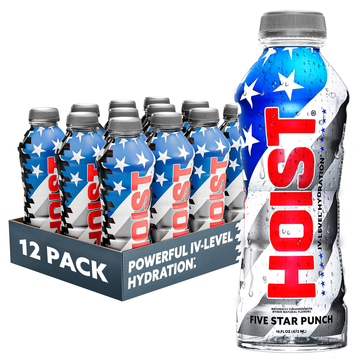 HOIST Premium Military Hydration Electrolyte Drink – IV-Level Hydration, Dye-Free, Five Star Punch, 16 Fl Oz (Pack of 12)