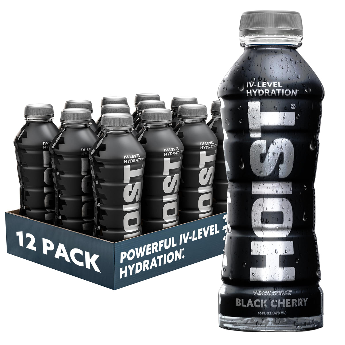 HOIST Premium IV-Level Hydration Electrolyte Drink – Black Cherry, 16 fl oz (Pack of 12)