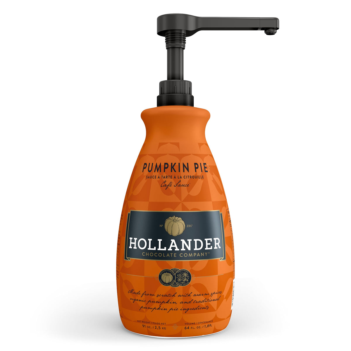 Hollander Pumpkin Pie Sauce — Organic Pumpkin, Warm Spices, 91 oz Bottle with Pump