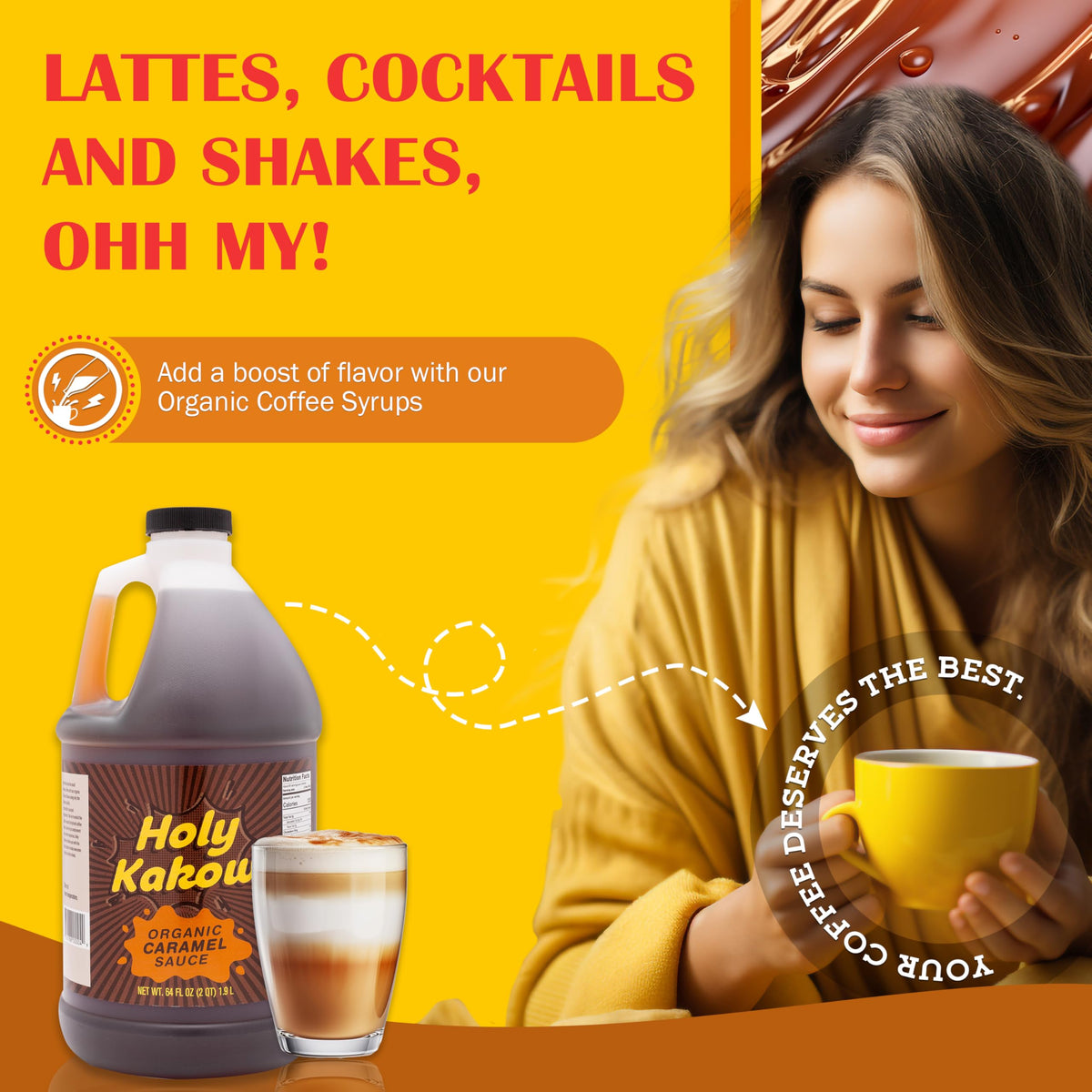 Holy Kakow Organic Caramel Sauce - Vegan, Dairy-Free, Gluten-Free, 64 Oz