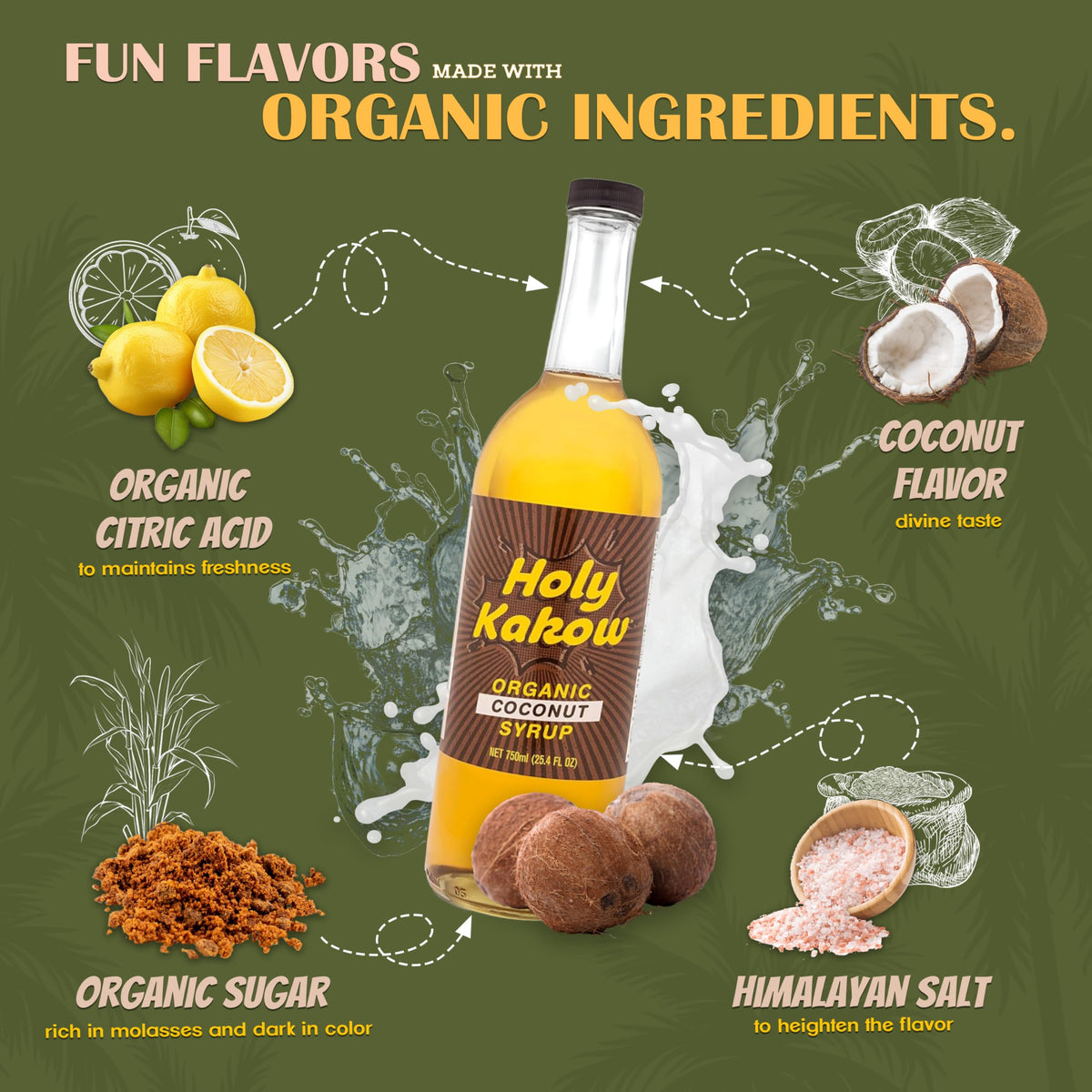 Holy Kakow Cafe Organic Coconut Syrup - Real Food Ingredients, 750ml for Coffee, Latte and Cocktails