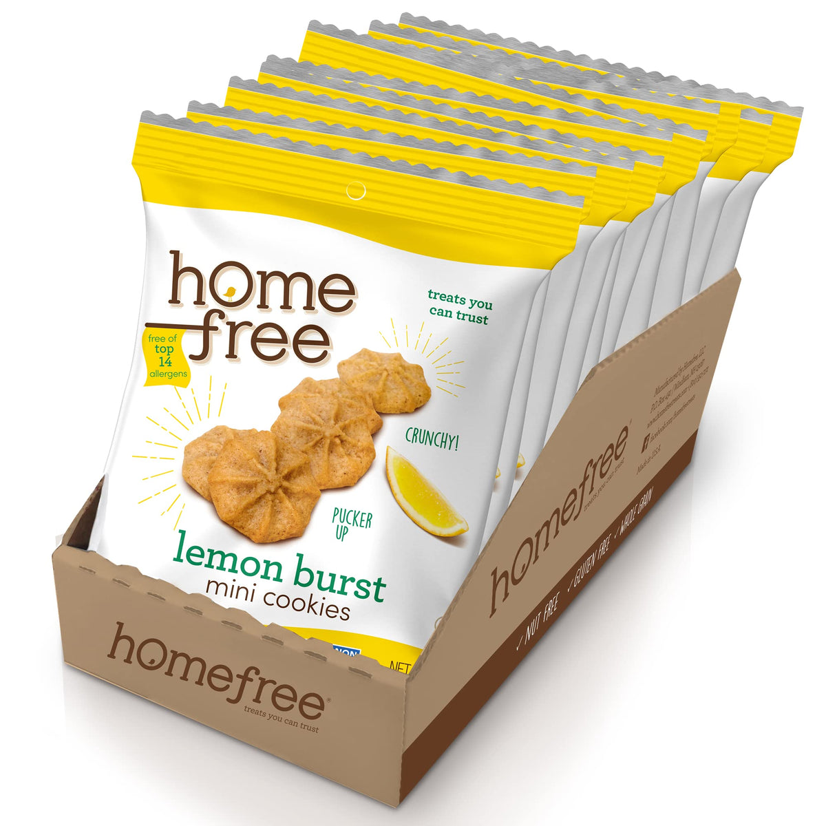 Homefree Lemon Burst Mini Cookies – Gluten Free, Nut Free, Vegan, 10 x 1oz