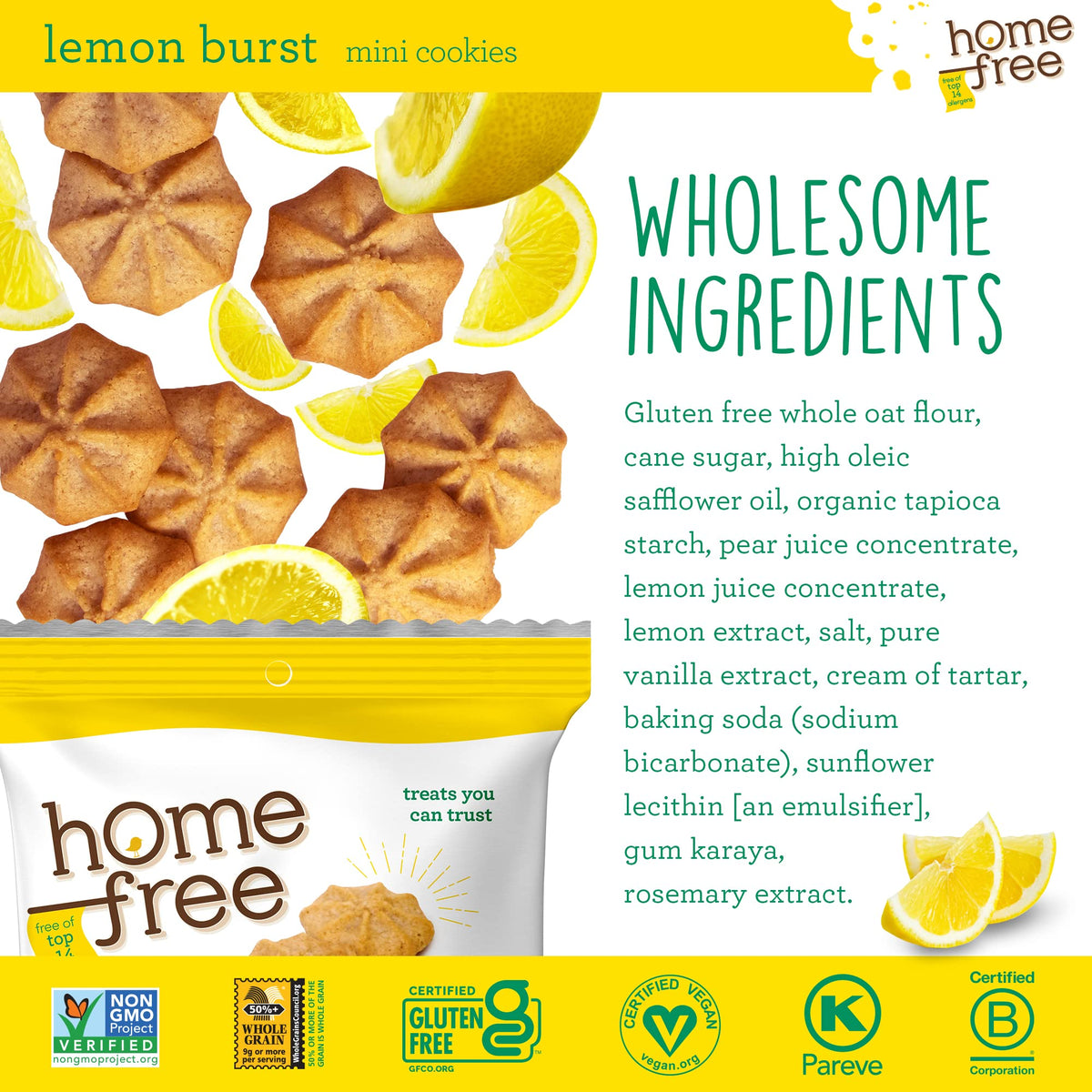 Homefree Lemon Burst Mini Cookies – Gluten Free, Nut Free, Vegan, 10 x 1oz